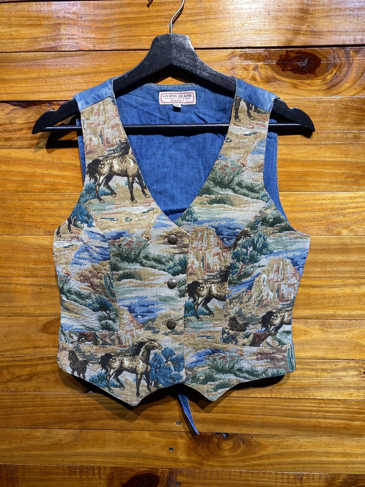 Guess Vintage 90s Guess Jeans Horse Tapestry Western Vest USA Made Size M / US 6-8 / IT 42-44 - 4 Thumbnail