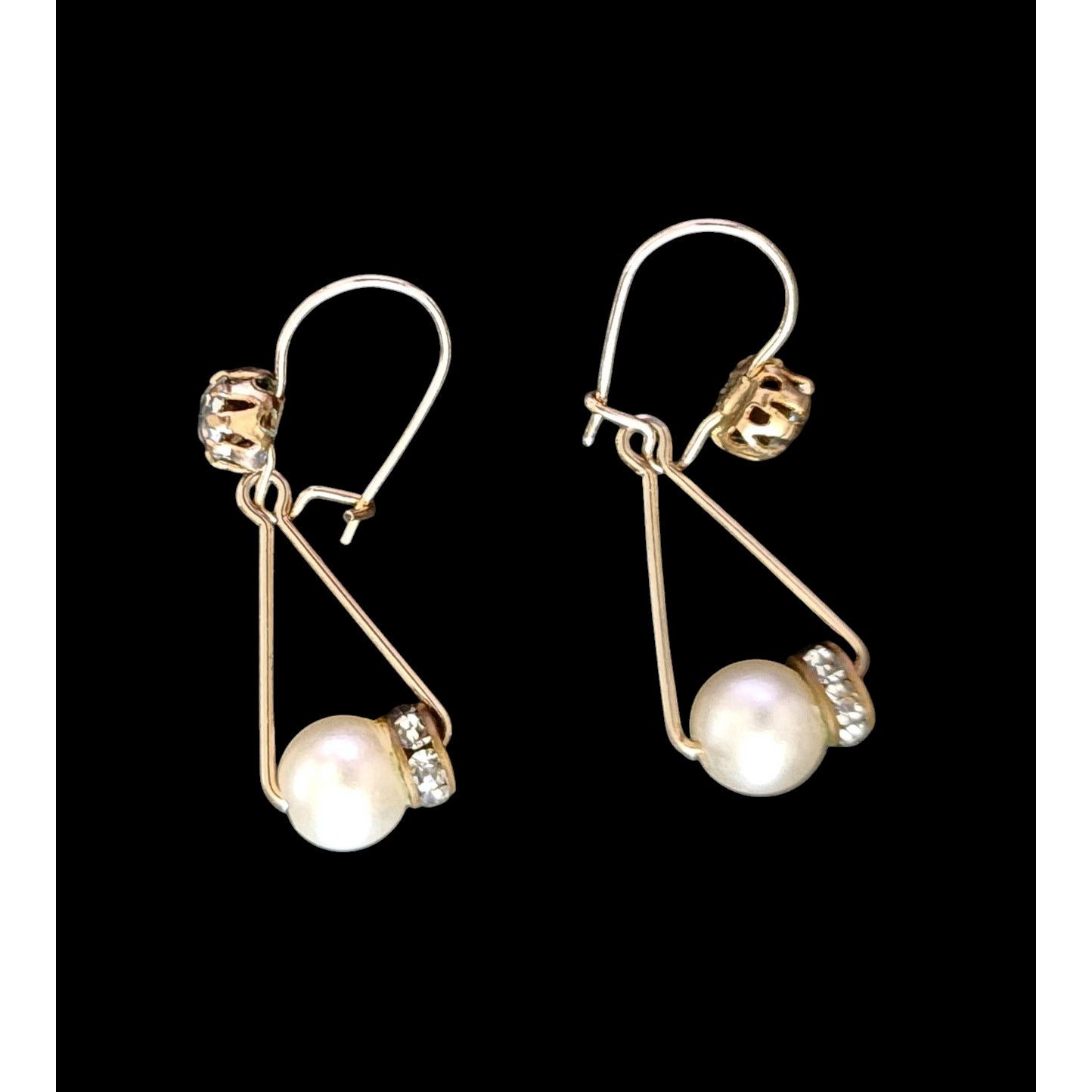 Other 12kt gold filled pearlescent bead & rhinestones earrings. Size ONE SIZE - 3 Thumbnail