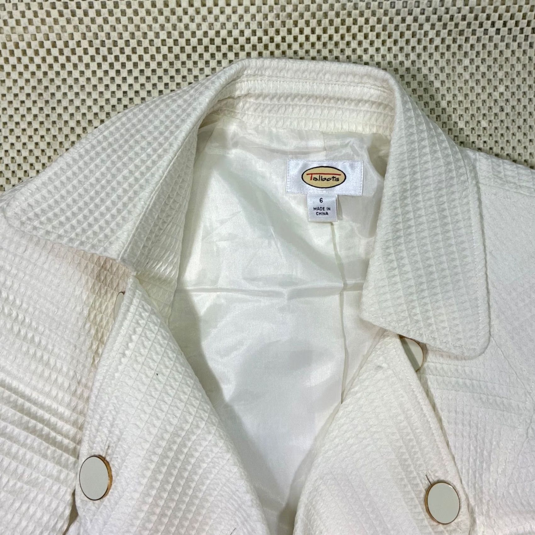 Talbots Talbots White Waffle Weave Double Breasted Blazer Jacket Women's Size 6 Shirt Blazer Womens Spring Summer Workwear Casual Size M / US 6-8 / IT 42-44 - 4 Thumbnail