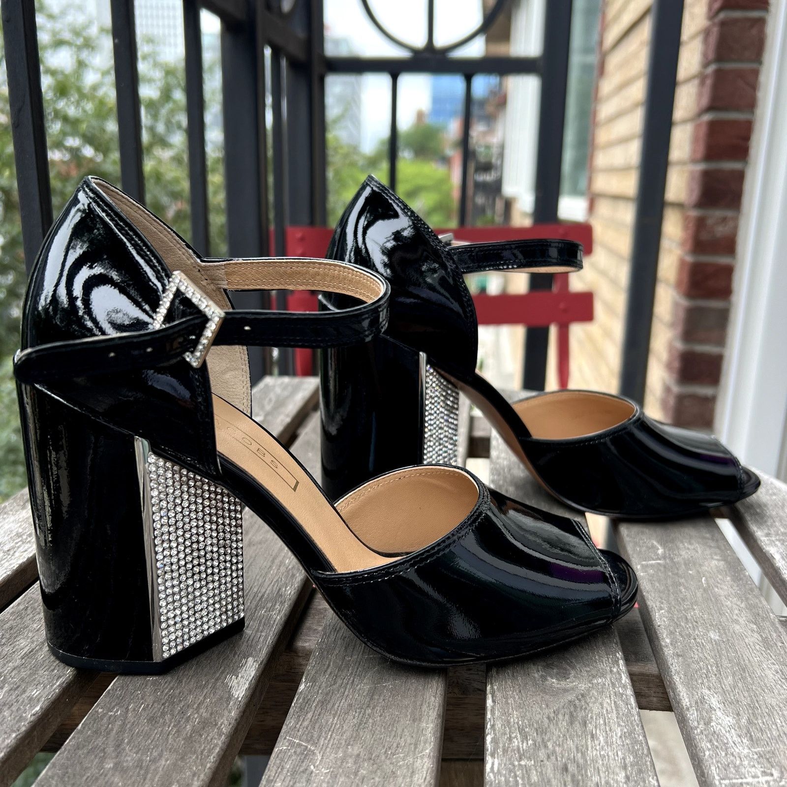 Marc Jacobs Marc Jacobs Kasia Strass Black Patent Leather Heeled Sandals Size US 9 / IT 39 - 1 Thumbnail