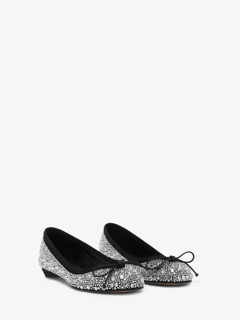 Alexander McQueen o1w1db10925 Armadillo Ballet Flat in Black/Crystal Size US 9 / IT 39 - 2 Thumbnail
