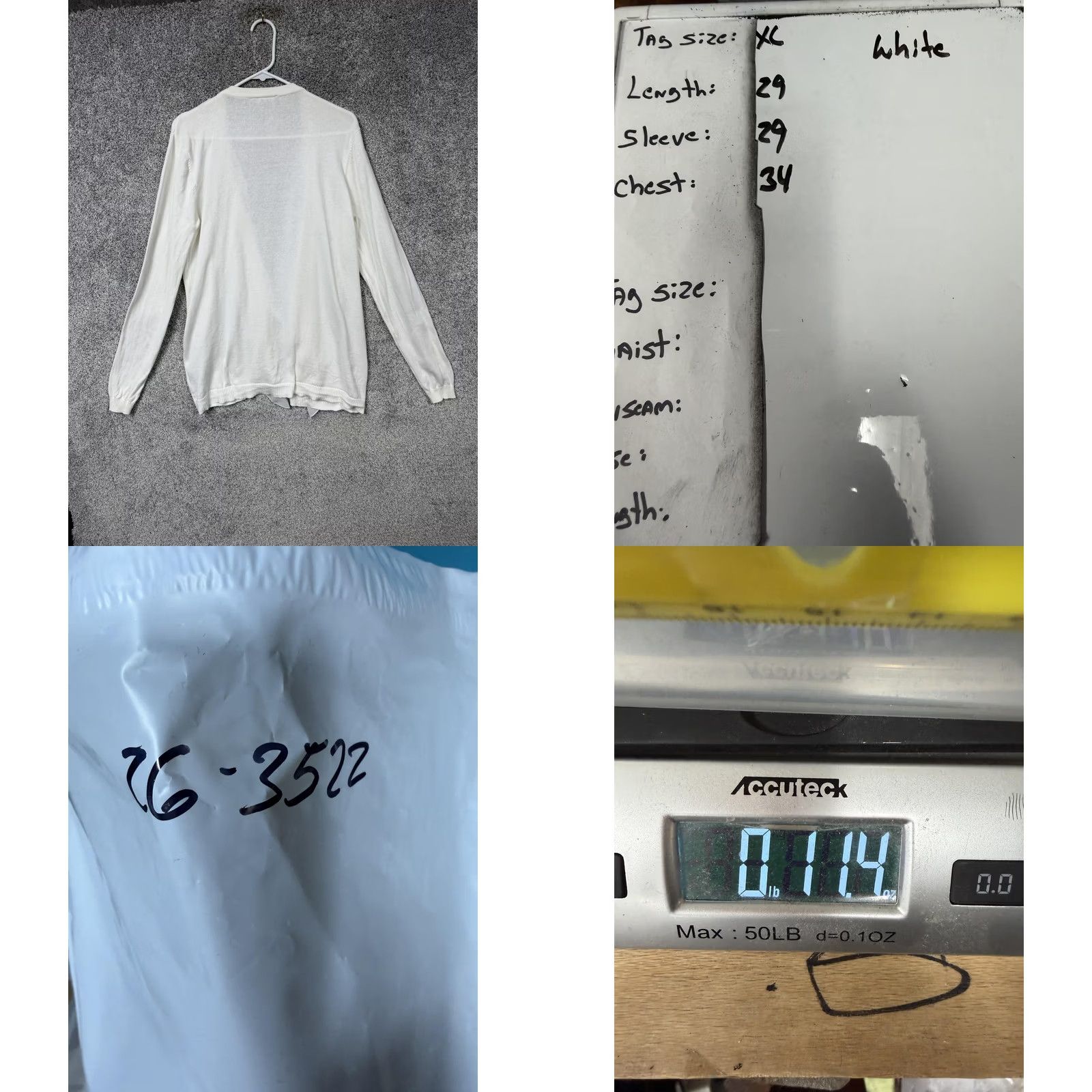 Vintage AGB Cardigan Sweater XL White Open-Front Lightweight Knit Ruffle Cuffed Long Sleeve Women Casual Workwear Spring Summer Vintage: No Size XL / US 12-14 / IT 48-50 - 8 Thumbnail
