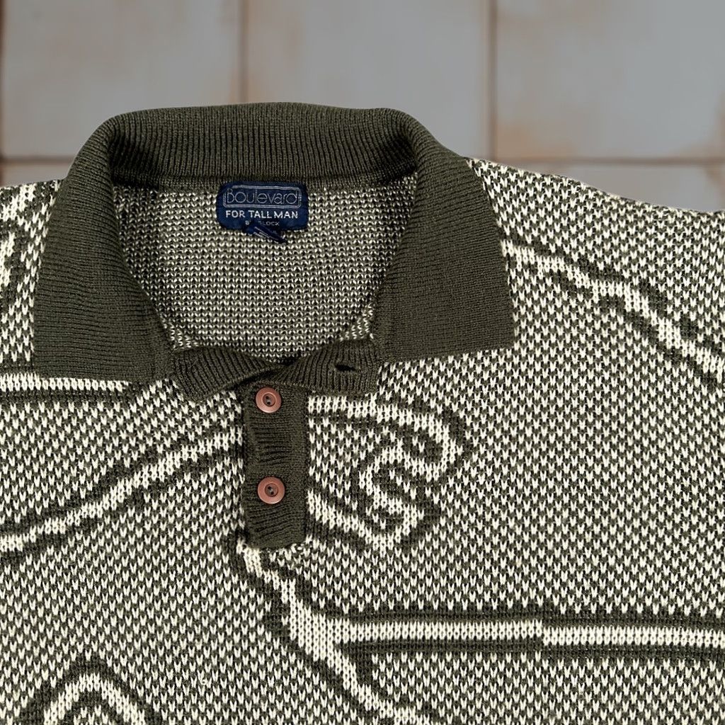 Vintage VINTAGE Boulevard Gray Geometric Knit Polo Cardigan Shirt Adult LARGE TALL USA Made 80s Geometric Abstract Pattern Mens Pullover Knit Sweater Size US L / EU 52-54 / 3 - 1 Thumbnail