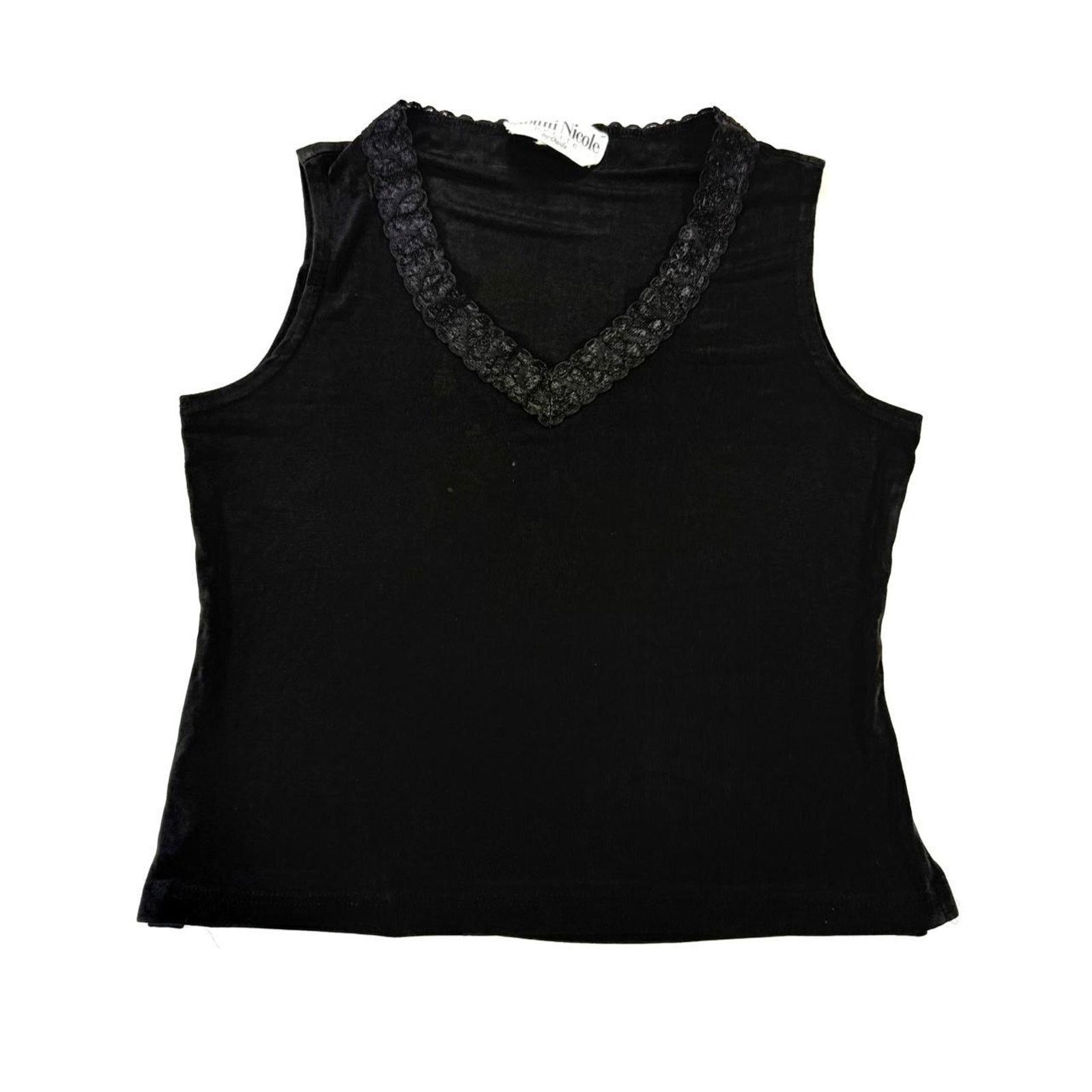 Other Vintage Womens Black lace trim V-neck tank top y2k Size L / US 10 / IT 46 - 1 Thumbnail