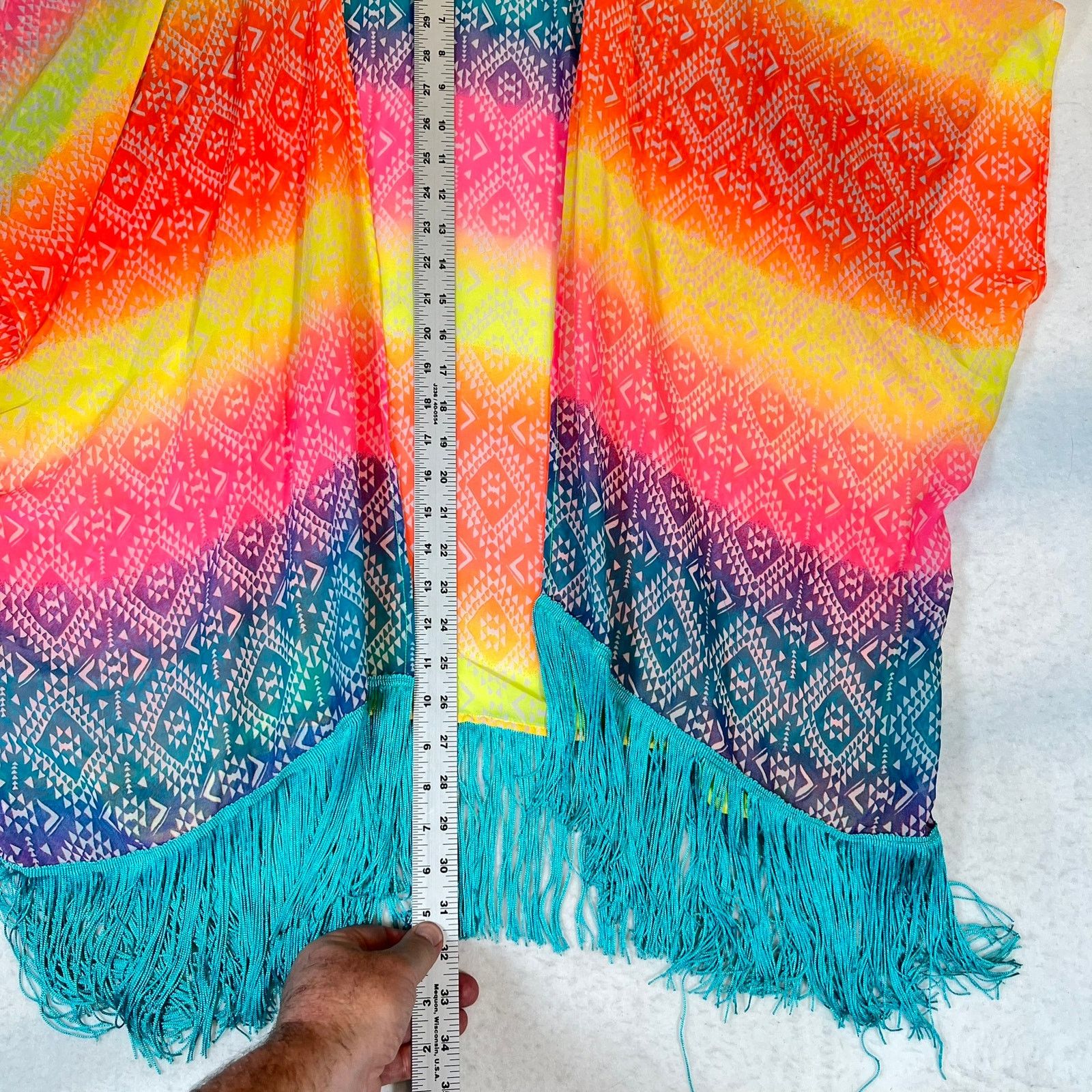 Ocean Pacific OP Beach Cover-Up L 11-13 Boho Florescent Hues Fringed Hem Size L / US 10 / IT 46 - 6 Thumbnail