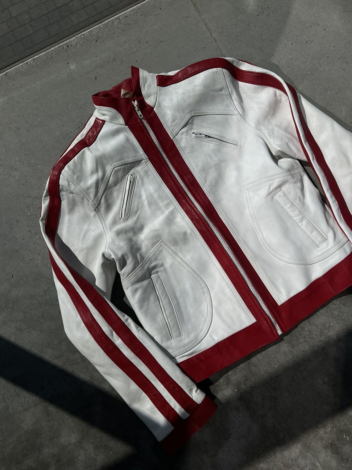 Japanese Brand × Vintage White and red leather jacket racing Size US M / EU 48-50 / 2 - 2 Thumbnail