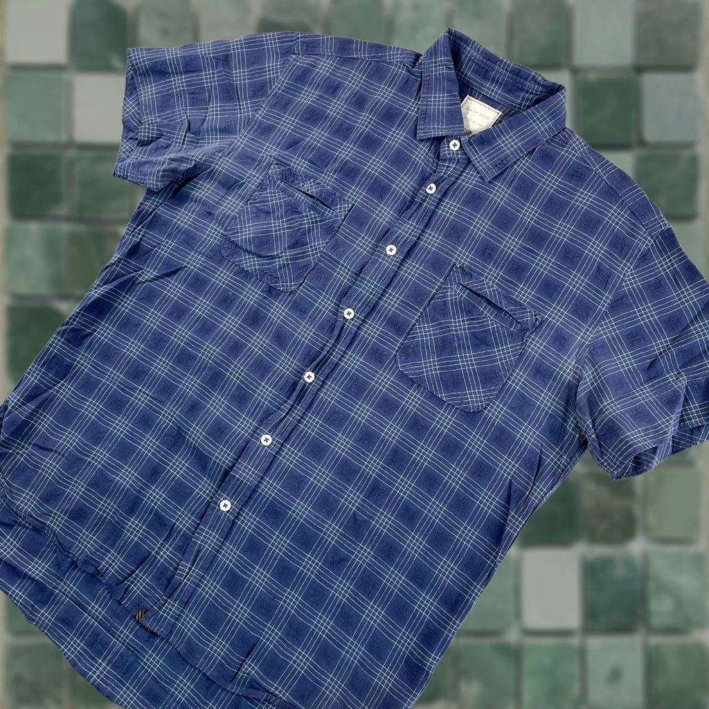 Billy Reid BILLY REID Shirt Men L Navy Blue Plaid Linen cotton Short Sleeve Button-Up Casual Workwear Vintage? Size US L / EU 52-54 / 3 - 1 Thumbnail