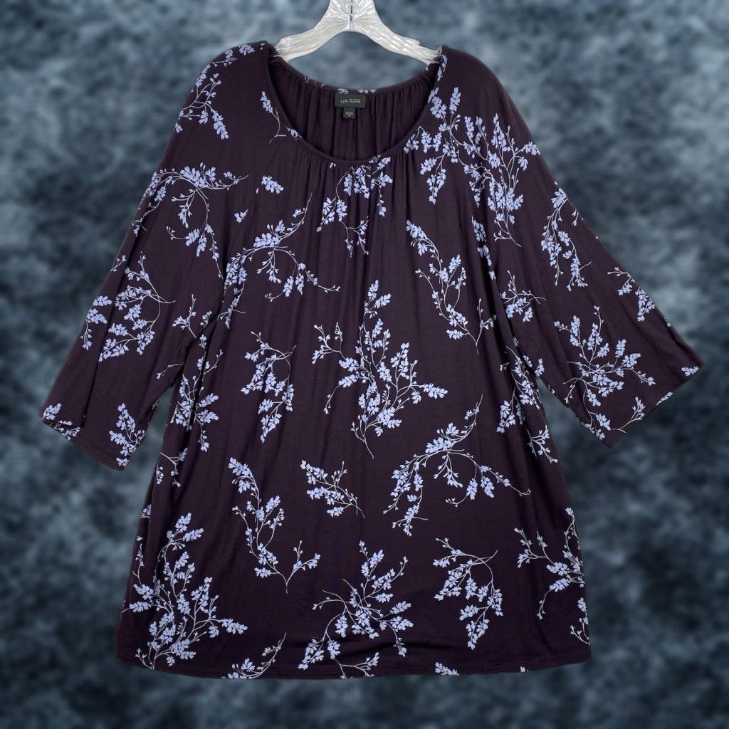 J. Jill VINTAGE J. Jill Wearever Collection Top Womens XL Purple Floral 3/4 Sleeve Tunic Boho Size XL / US 12-14 / IT 48-50 - 1 Thumbnail