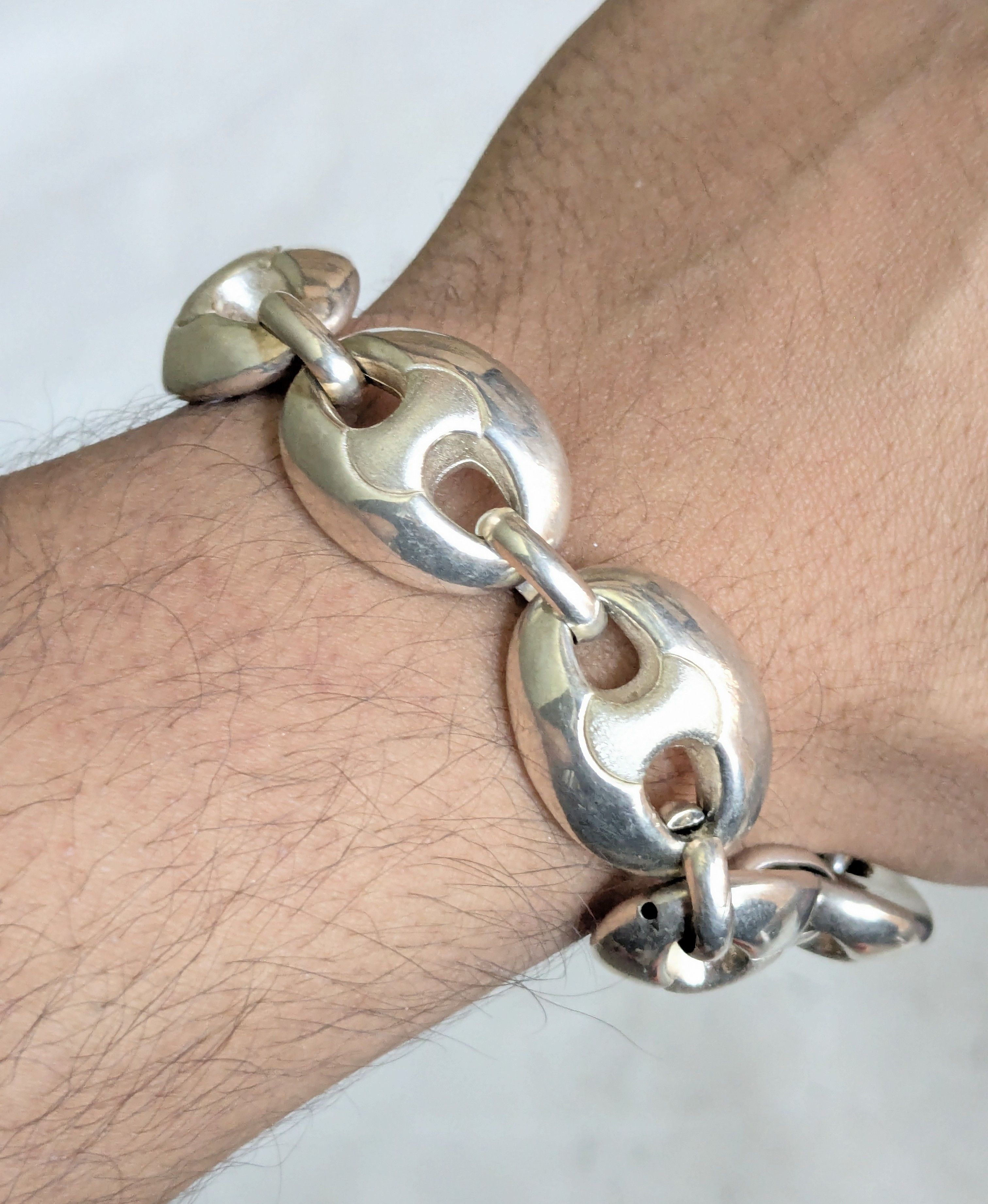 Jewelry Vintage Sterling Silver Bracelet Mariner Anchor Puffy Hollow Size 26 - 12 Thumbnail