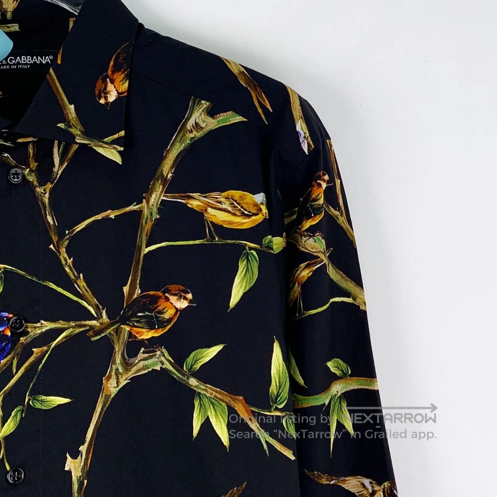 Dolce & Gabbana Dolce Gabbana size 37 Black Floral Bird Print Cotton Colla Size US M / EU 48-50 / 2 - 3 Thumbnail