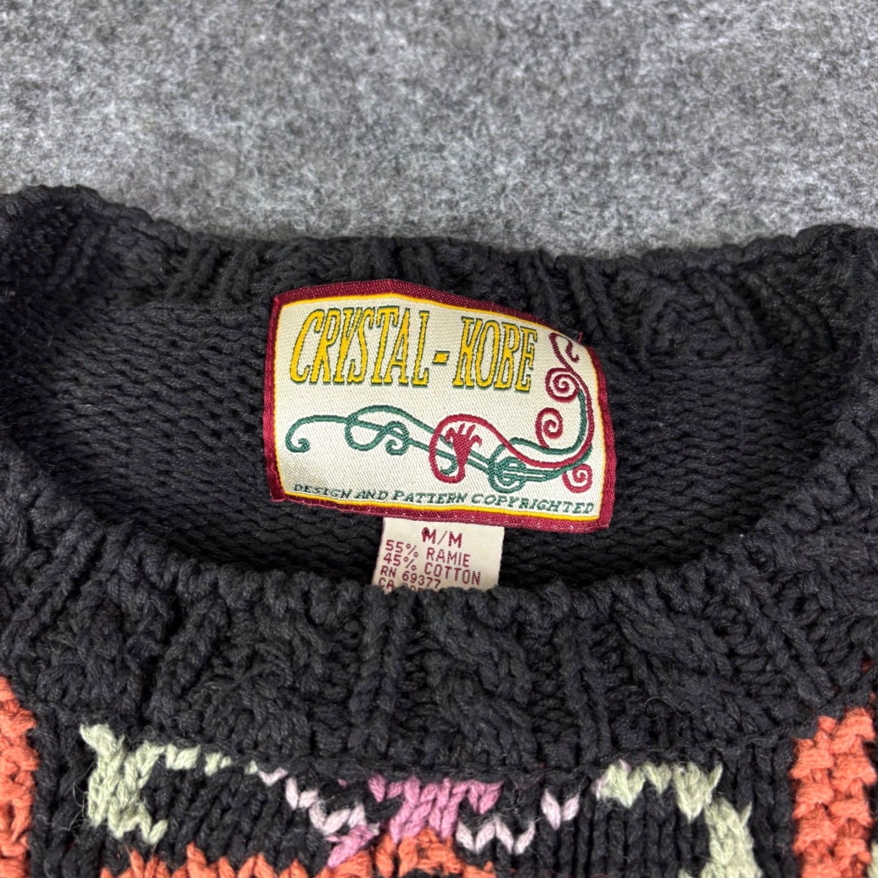 Vintage Cristal Kobe Black Floral Knit Sweater M Vintage 90s Woman Ramie Cotton Crew Neck Asymmetrical Sleeve Bohemian Nature Graphic Print Knit Size M / US 6-8 / IT 42-44 - 5 Thumbnail