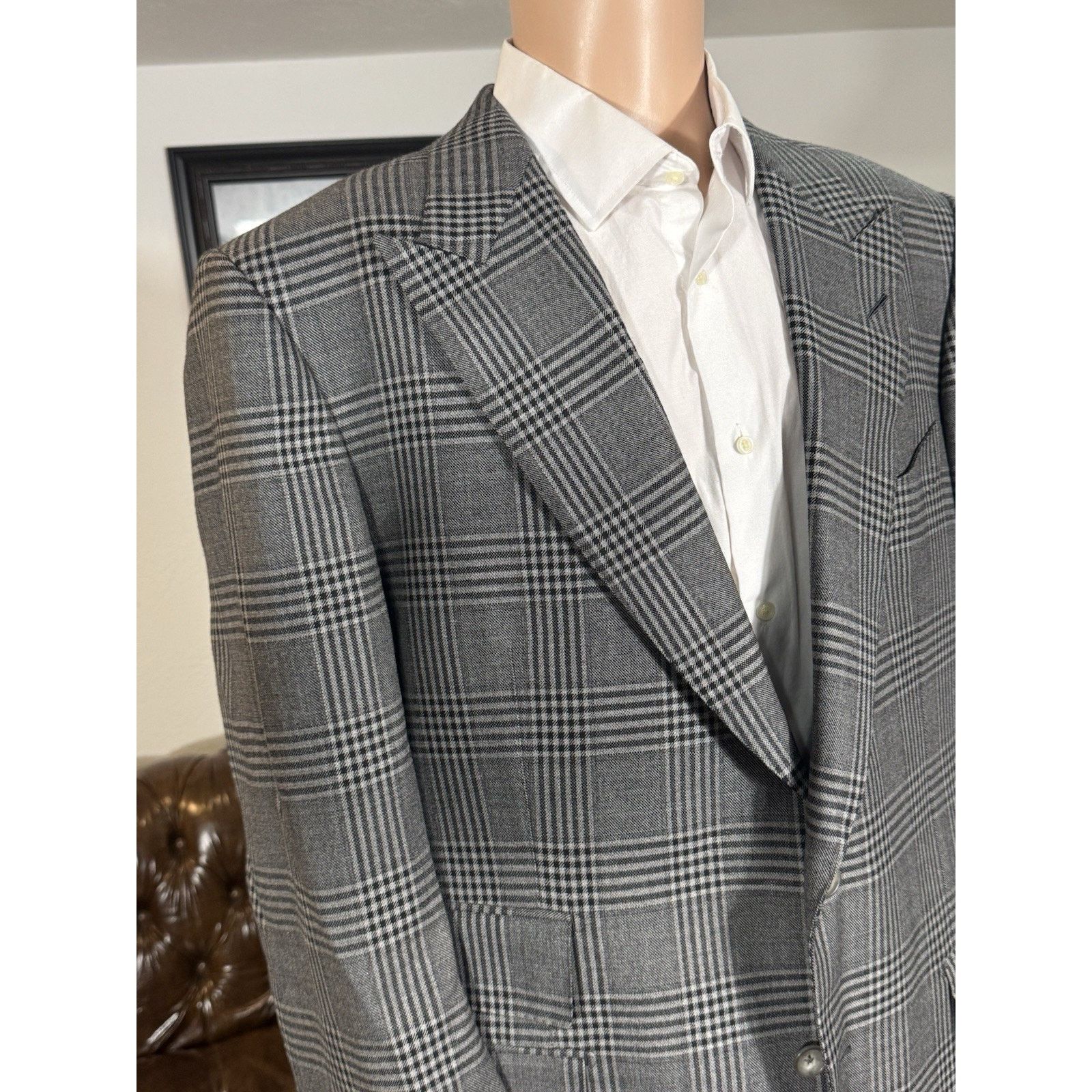 Tom Ford Tom Ford Gray Plaid Peak Lapel Wool Blazer 56R 46R US Size 46R - 9 Thumbnail
