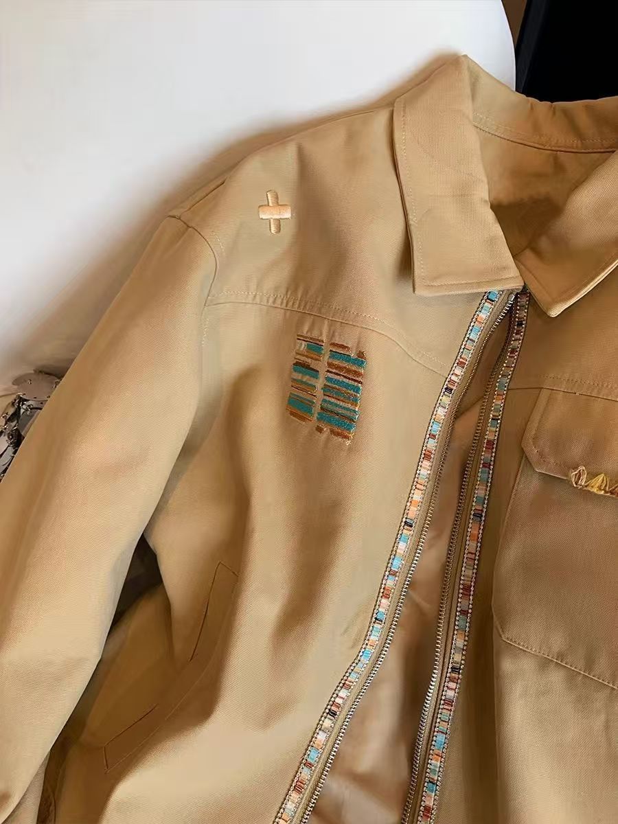 Vintage Khaki Ethnic Embroidered Workwear Jacket Size US M / EU 48-50 / 2 - 2 Thumbnail