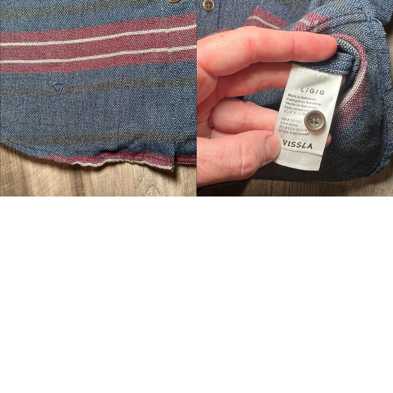 Vissla VISSLA Striped Wool Blend Long Sleeve Button Down Overshirt L Navy Blue Mens Large Size US L / EU 52-54 / 3 - 8 Thumbnail