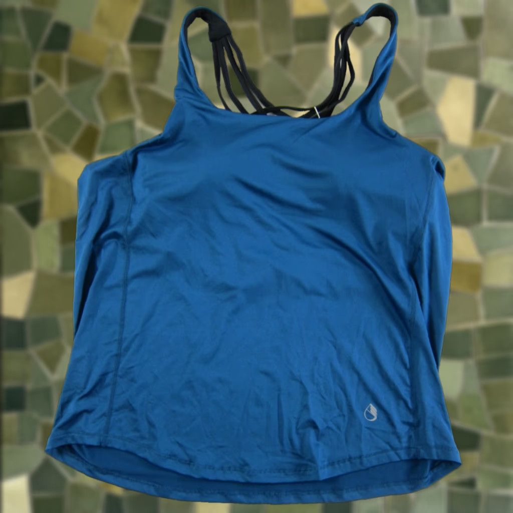 Vintage Icyzone Tank Top Women XL Blue Black Stretch Built In Bra Criss Cross NWT Sleeveless Racerback Top Size XL / US 12-14 / IT 48-50 - 1 Thumbnail