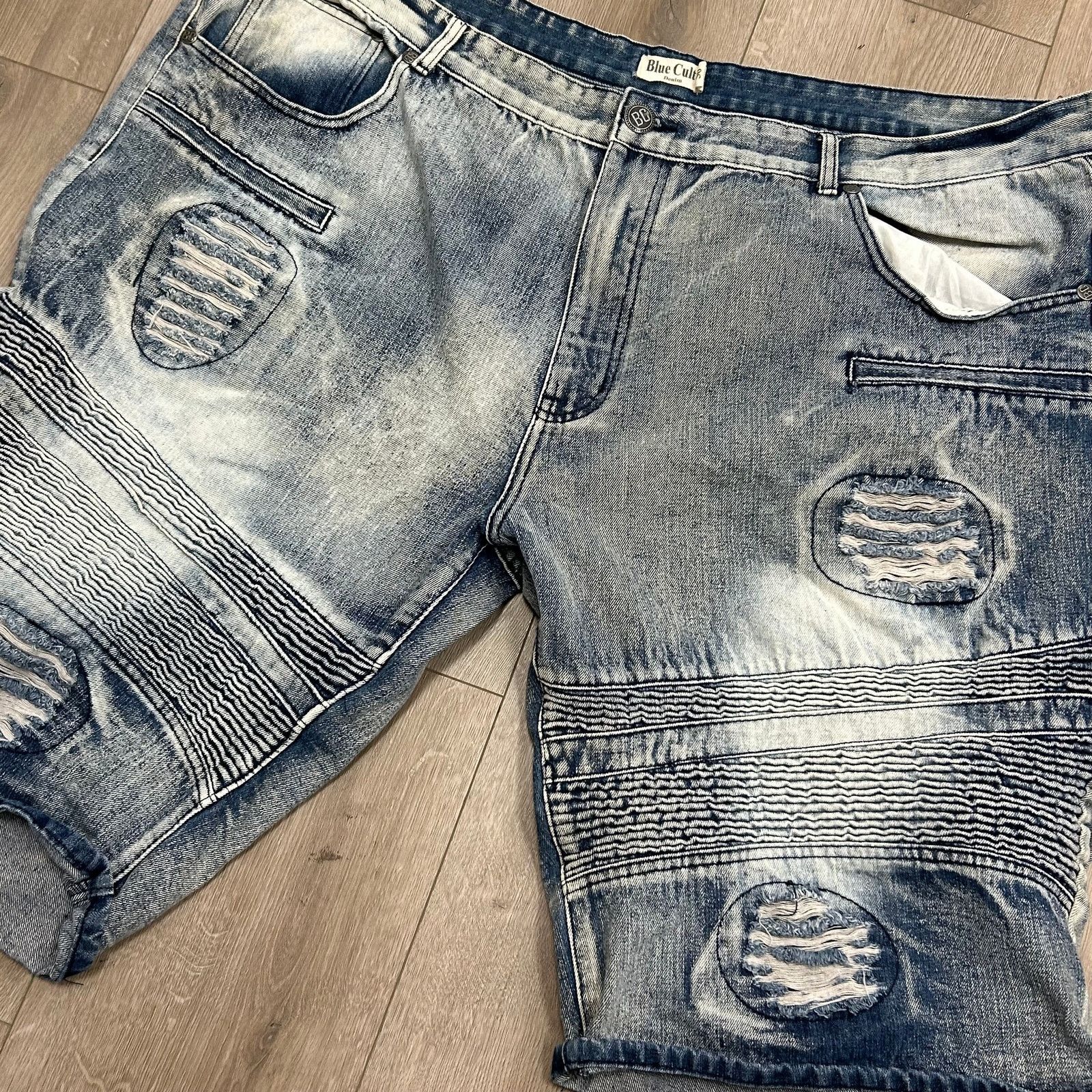 Supreme Blue Cult Distressed Biker ribbed Denim Shorts Size 50 B11 Size US 44 / EU 60 - 5 Thumbnail