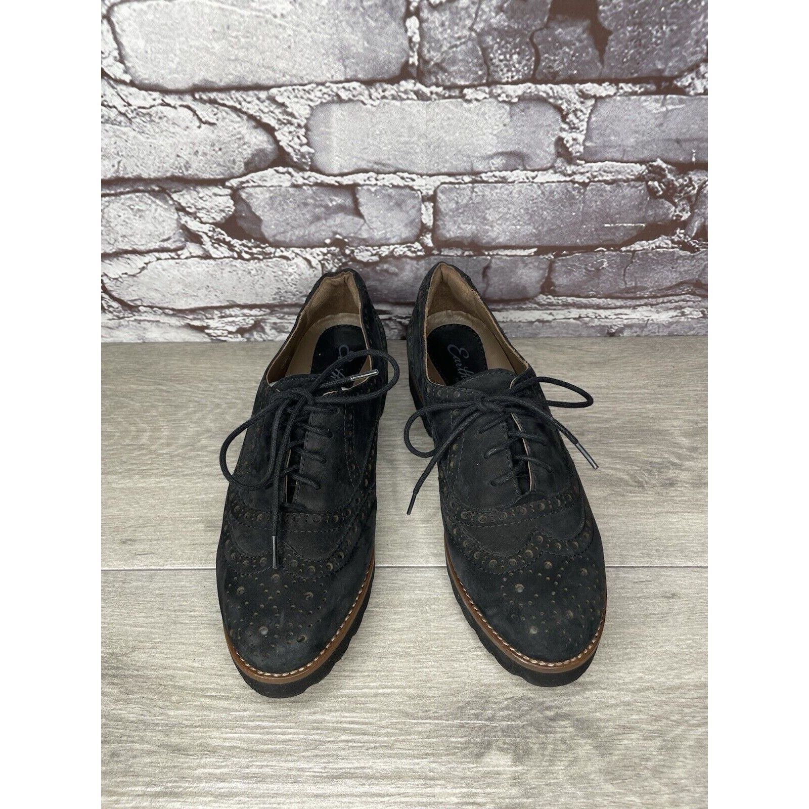 Other Earthies Santana Black Suede Leather Lace Up Wingtip Oxfords Size US 6.5 / IT 36.5 - 20 Thumbnail