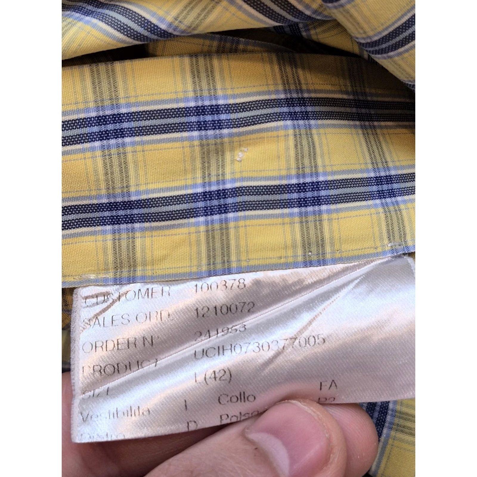 Kiton Kiton Dress Shirt Mens L Yellow Check Long Sleeve Classic 100% Cotton Made Italy Size 42R - 7 Thumbnail