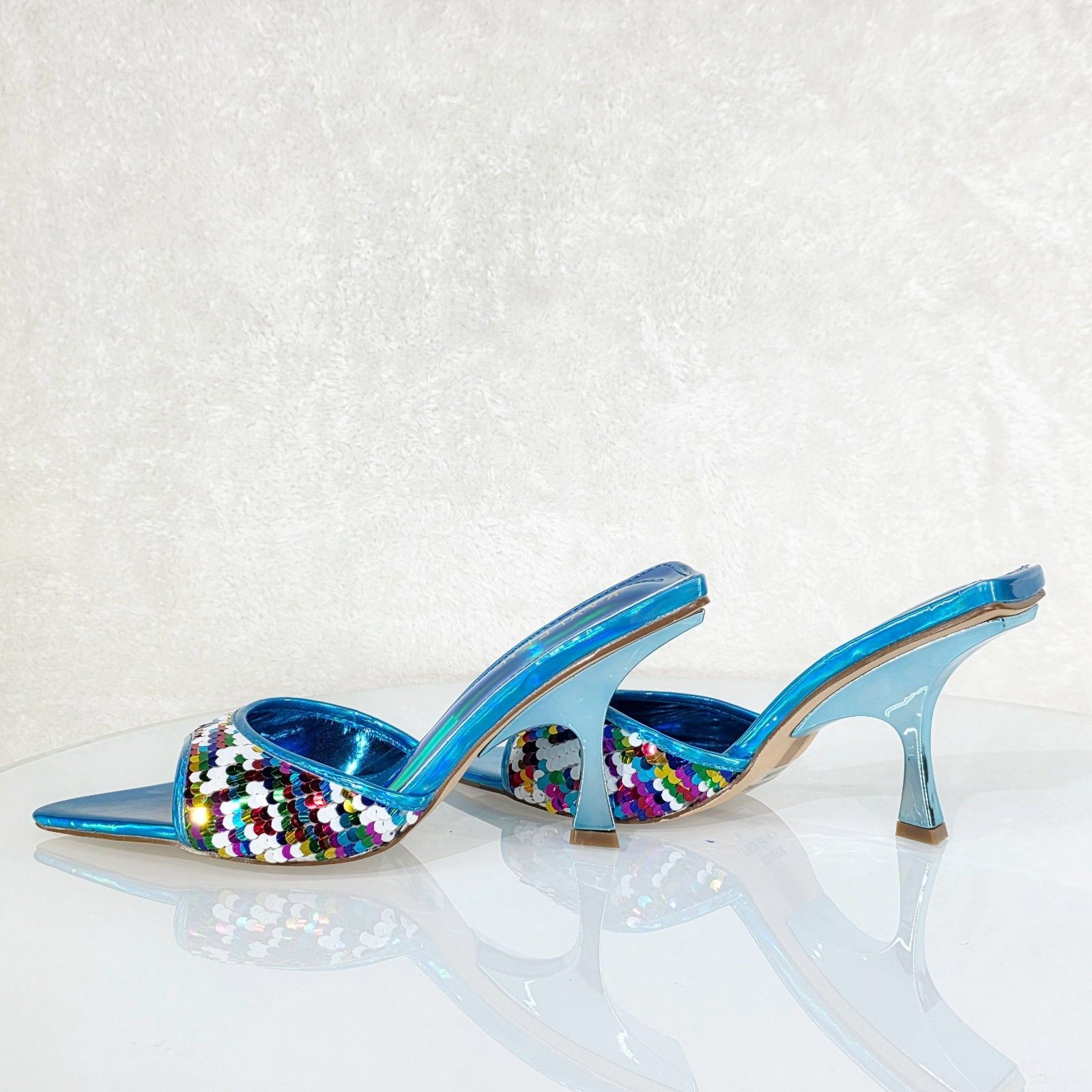 Other Festive Blue Sequin Slip On 2.5" Heel Casual Evening Party S Size US 8 / IT 38 - 2 Thumbnail