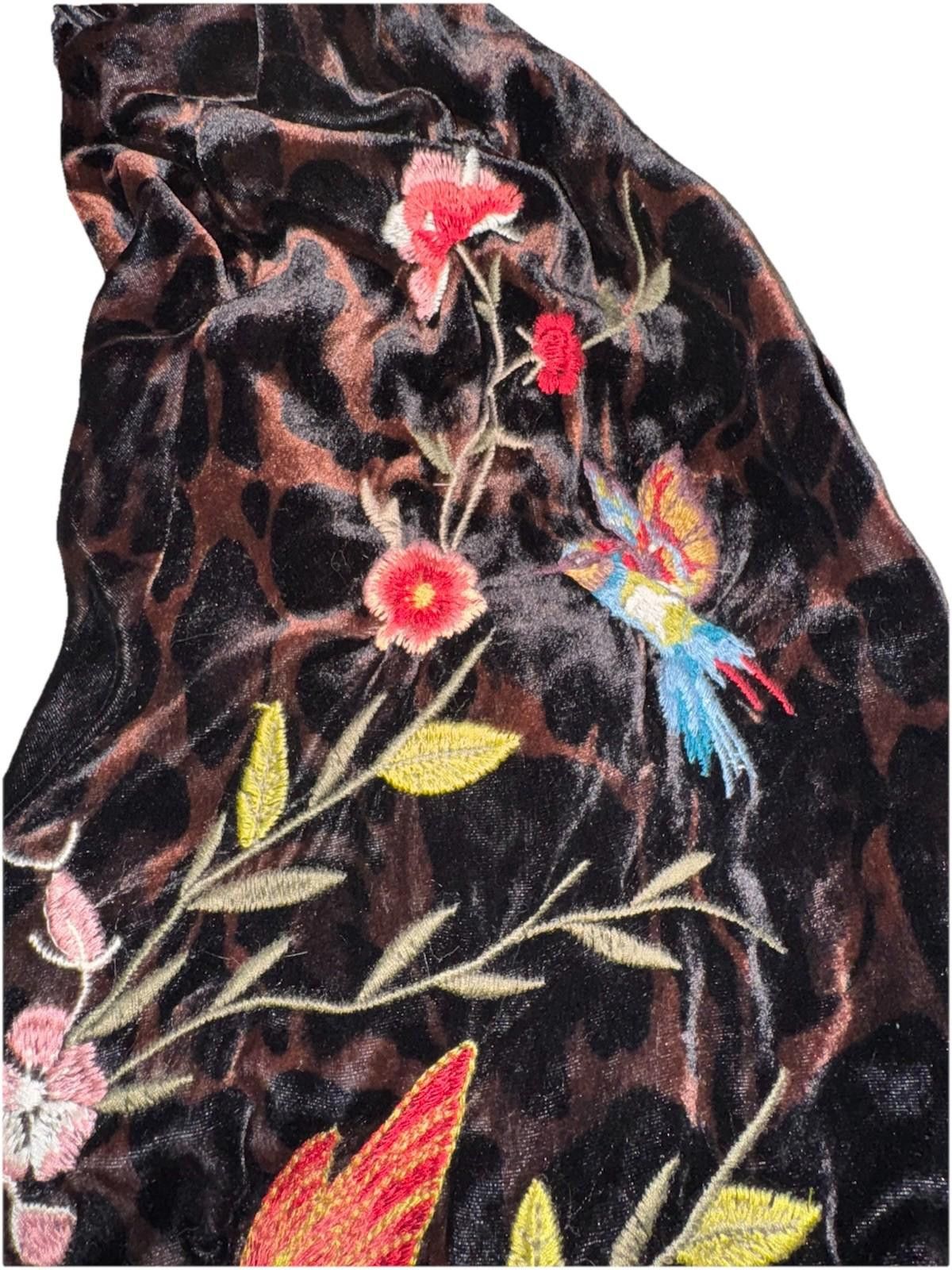 Johnny Was Johnny Was Leopard Print Velvet Hobo Bag Embroidered Birds Size ONE SIZE - 4 Thumbnail