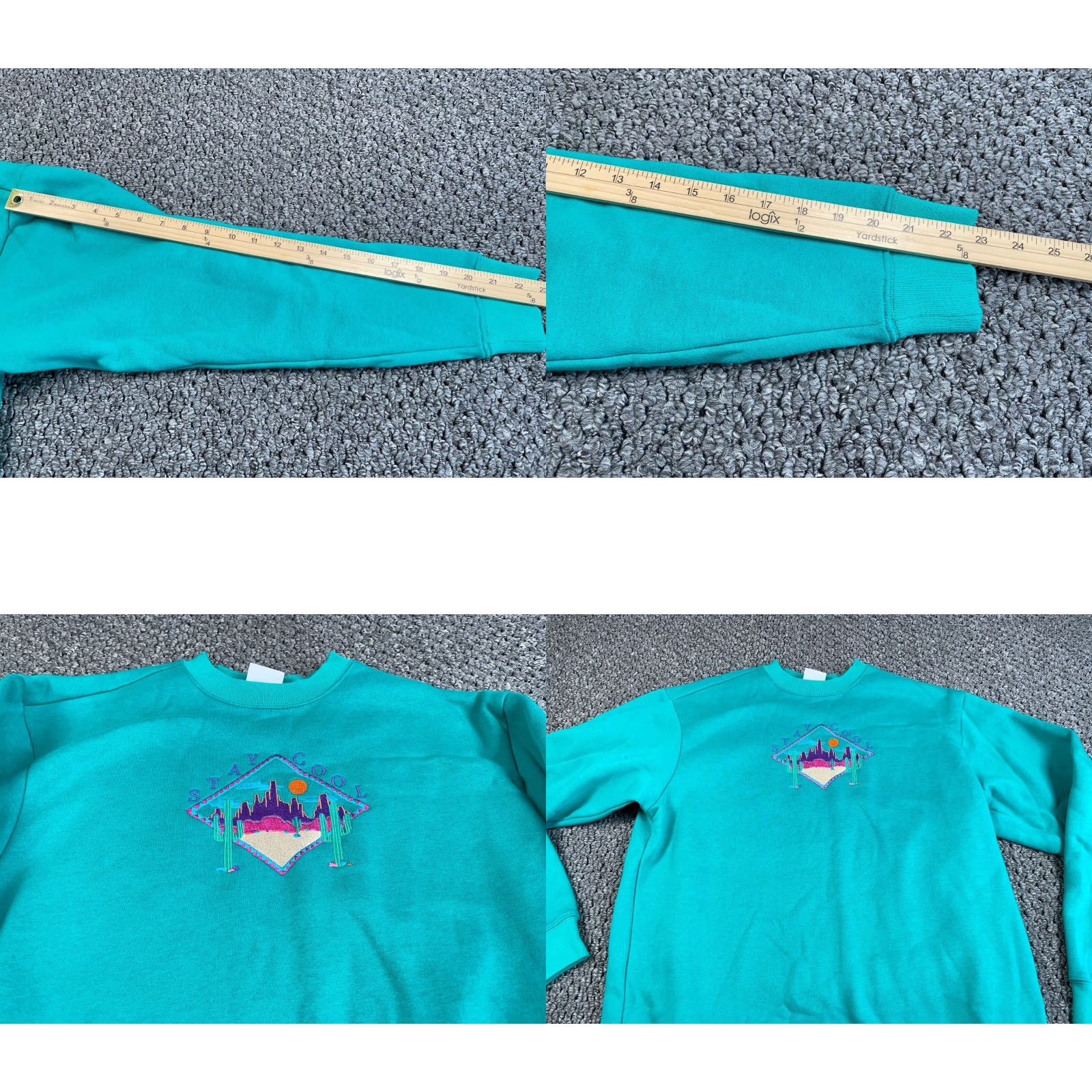 Vintage Stay Cool 90s Retro Sweatshirt Men’s Medium Aqua Blue Graphic Embroidered Cactus Crewneck Size US M / EU 48-50 / 2 - 8 Thumbnail