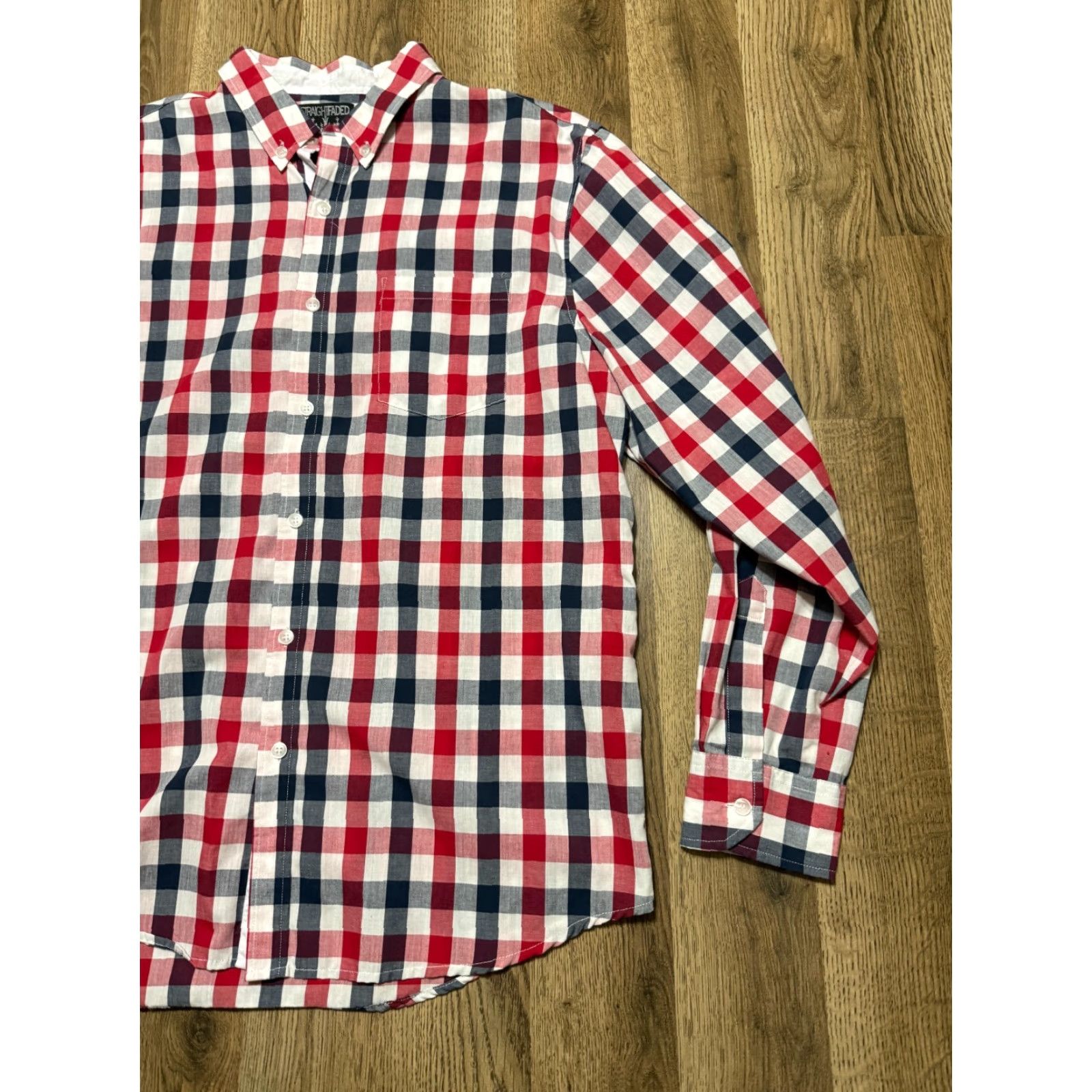Vintage Straightfaded Shirt Mens Large Red White Blue Plaid Long Sleeve Button Up Size US L / EU 52-54 / 3 - 4 Thumbnail