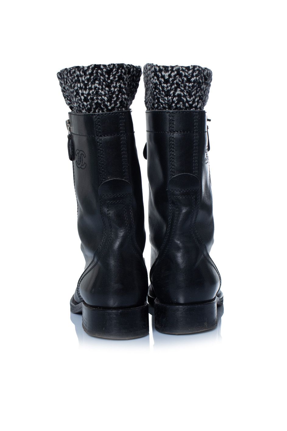 Chanel Chanel, Black leather cc tweed sock combat boots Size US 9.5 / IT 39.5 - 6 Thumbnail