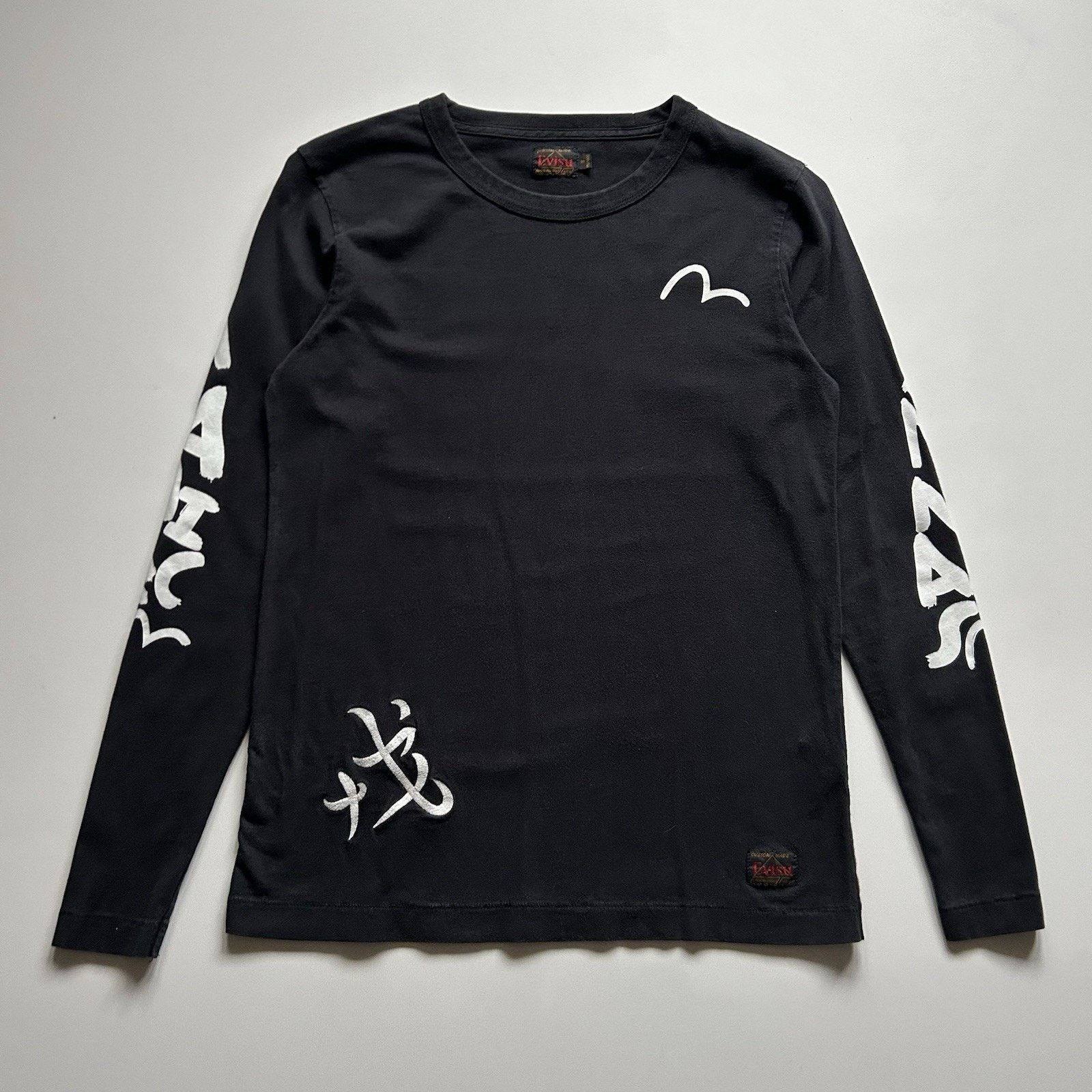 Evisu Long Sleeve T Shirt Size Small Black Vintage Y2K Rare