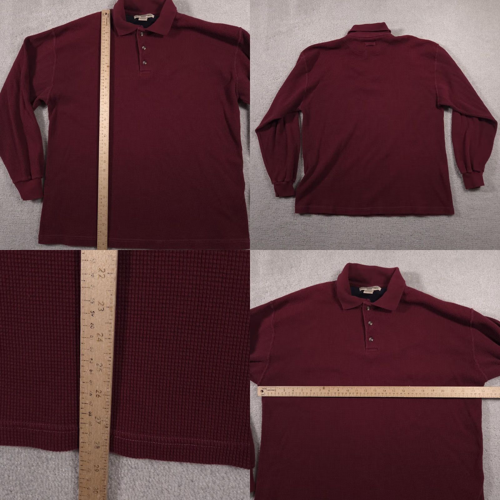 Rails VIA AMERICA TRAILS Polo Shirt Mens Large Maroon Long Sleeve Waffle Knit Thermal Polo Shirt Mens L Maroon Size US L / EU 52-54 / 3 - 8 Thumbnail