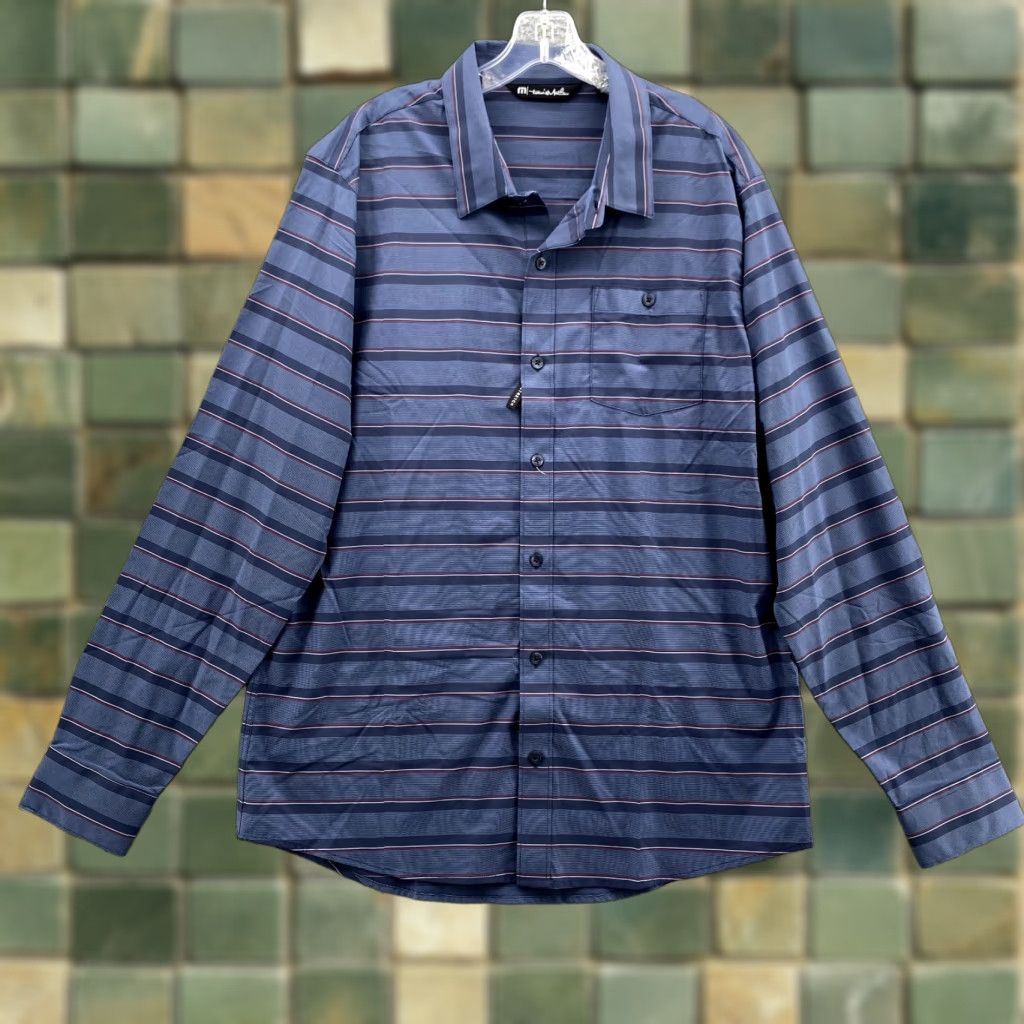 TravisMathew Travis Mathew Shirt L Blue Striped 4 Way Stretch Long Sleeve Button-Down Men's Size US L / EU 52-54 / 3 - 1 Thumbnail
