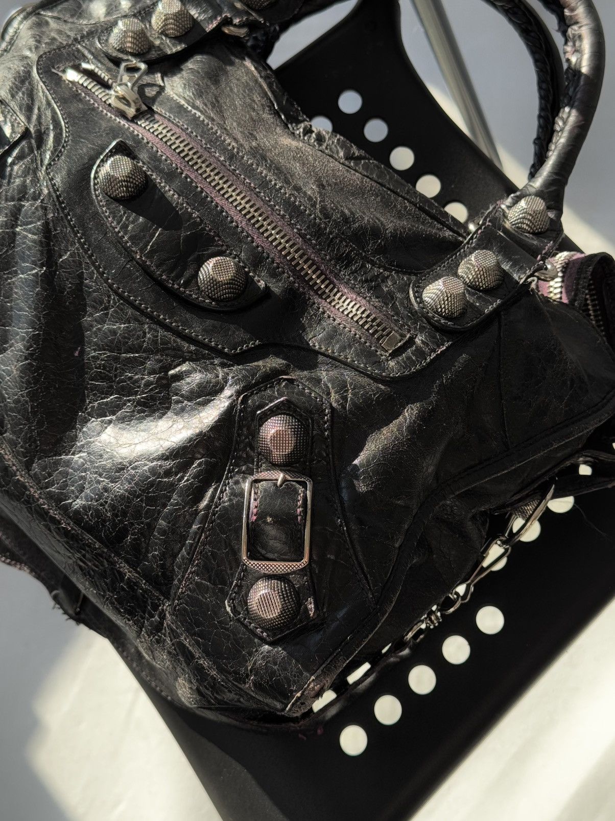 Vintage Balenciaga 00s City Bag Distressed Leather Handbag