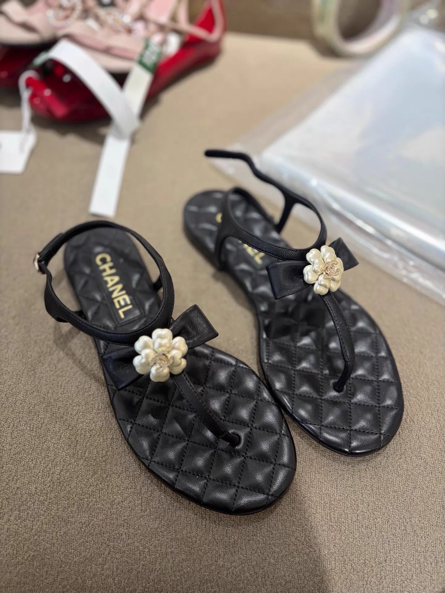 Chanel Chanel 24A 3D Camellia Black Flip Flops 36C Size US 5.5 / IT 35.5 - 1 Thumbnail