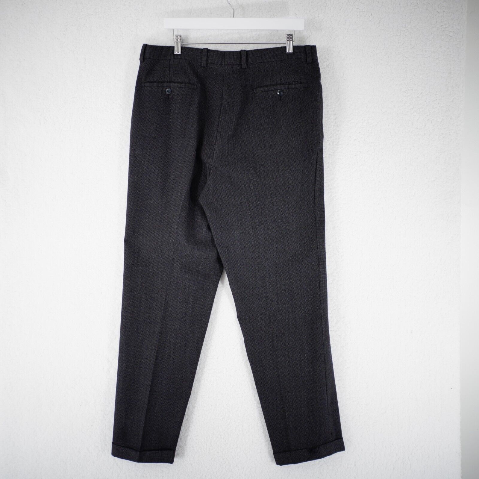 Jack Victor DAMAGED Jack Victor Thick Wool Blue Tan Check Pleated Cuffed Size 34R - 5 Thumbnail