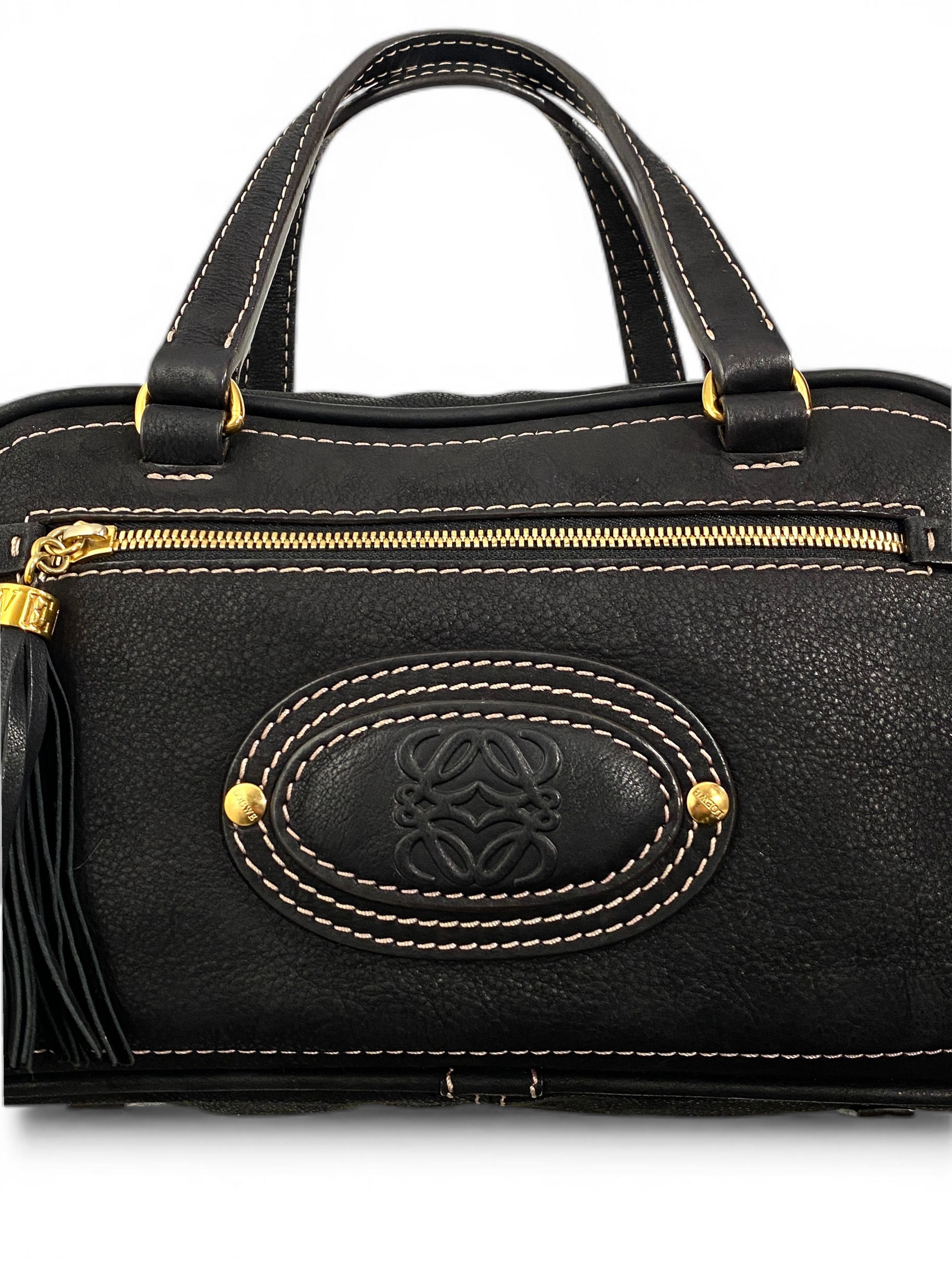 Loewe Loewe Anagram Logo Black Leather Black Bowling Tote Hand Bag Size ONE SIZE - 9 Thumbnail
