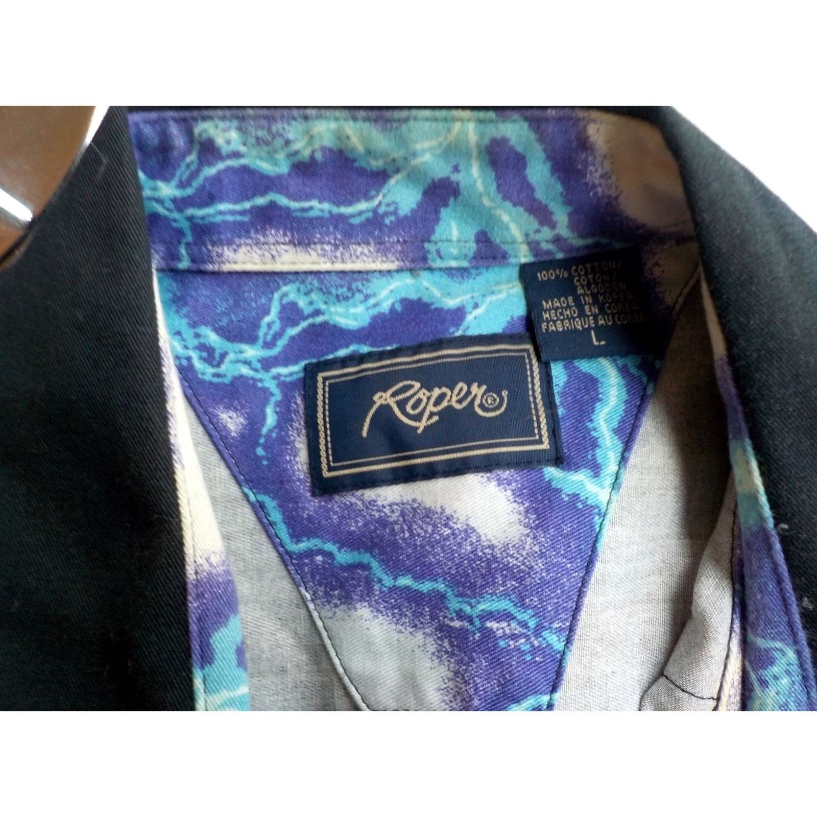 Roper Roper LS Snap Western Shirt Black with Lighting Bolt Sleeves SZ L Mens Shirt Vintage 100% Cotton Button-Up Long Sleeve Western Theme Size US L / EU 52-54 / 3 - 5 Thumbnail
