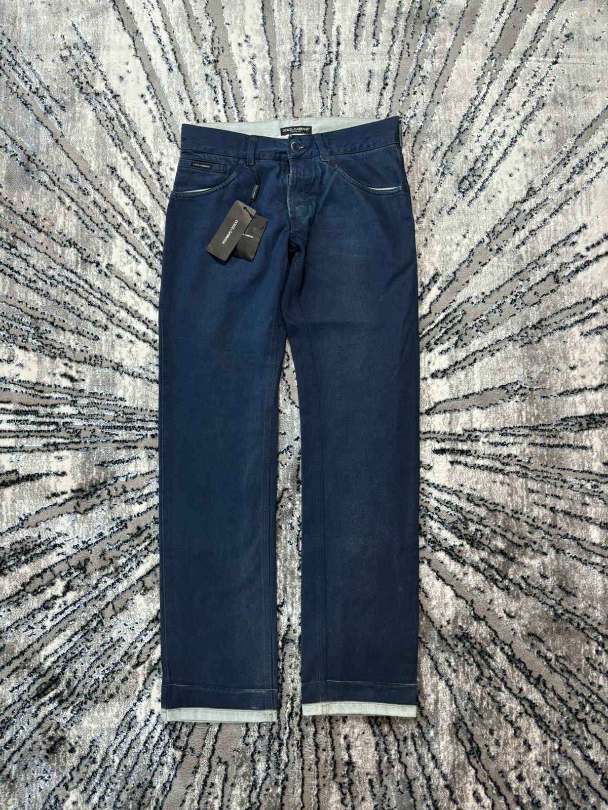 Designer Dolce Gabbana Metal Logo Washed Denim Jeans Painted Margiela Size US 32 / EU 48 - 1 Thumbnail