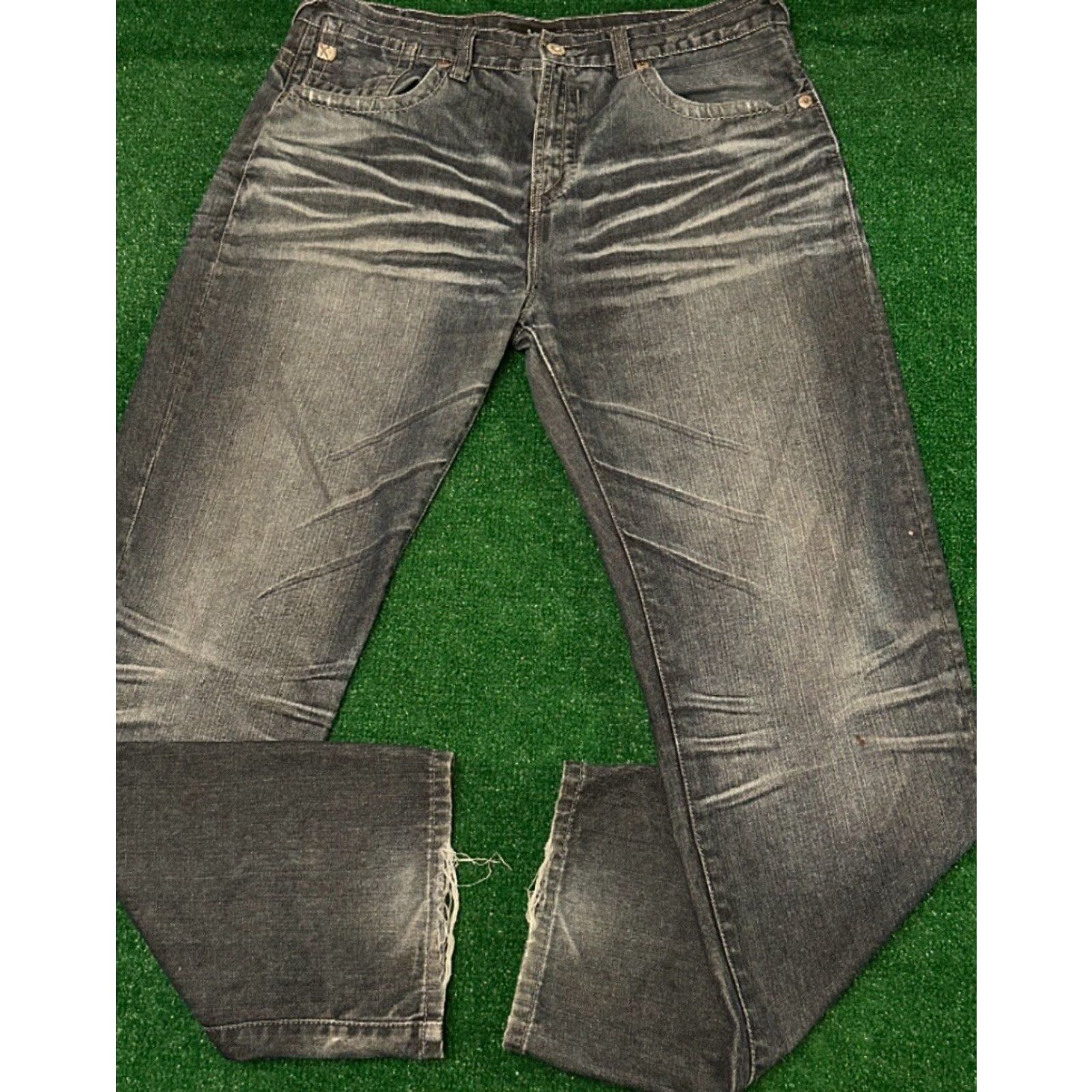 Marcs VINTAGE Marc Ecko Baggy Straight Jeans Mens Size 36 Grunge Hip Hop Skater Y2K 32 Inseam Distressed Denim Blue Mens Size US 36 / EU 52 - 3 Thumbnail