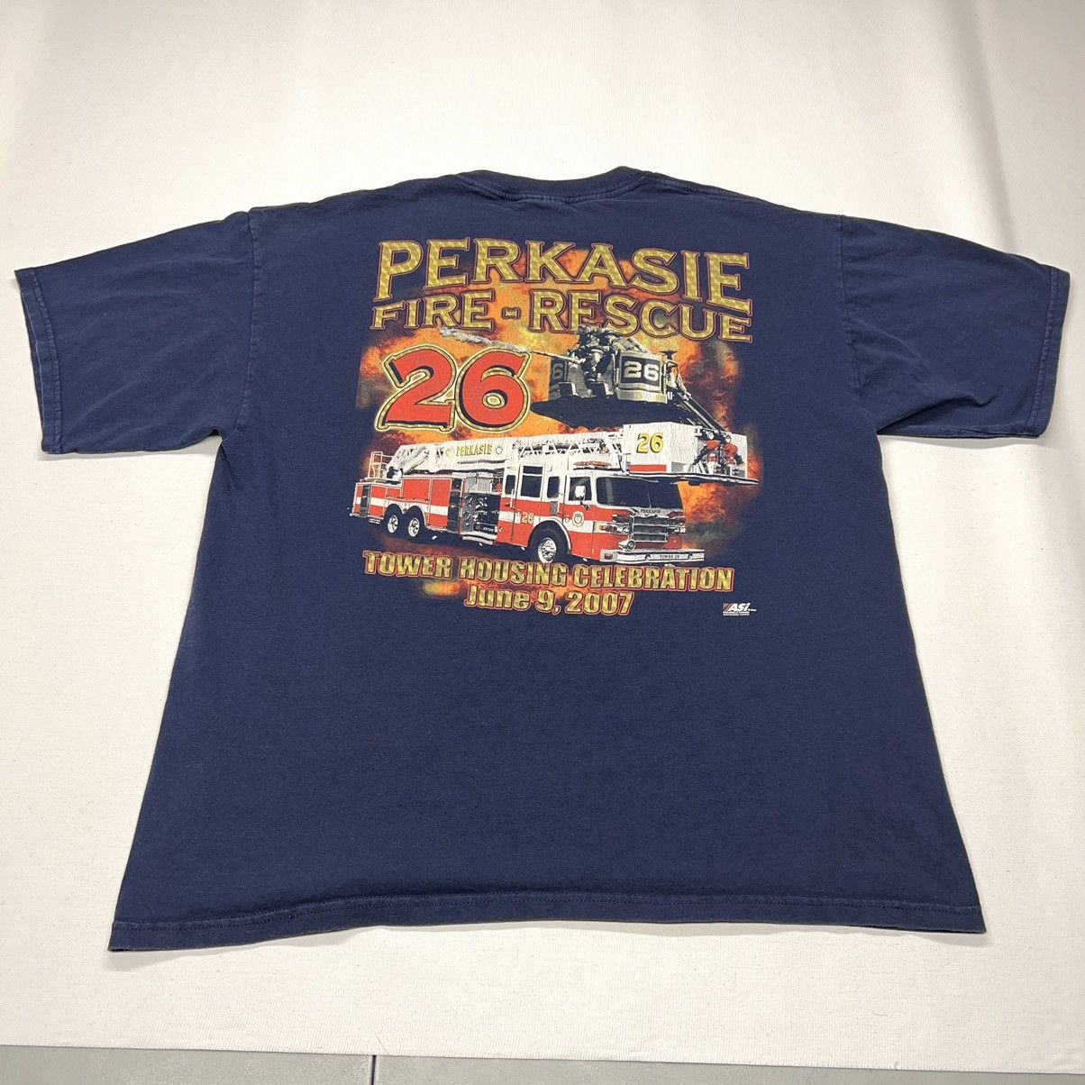Vintage Fire Rescue Tee Shirt Blue Fighter Bucks County PA Truck Size US XL / EU 56 / 4 - 1 Thumbnail