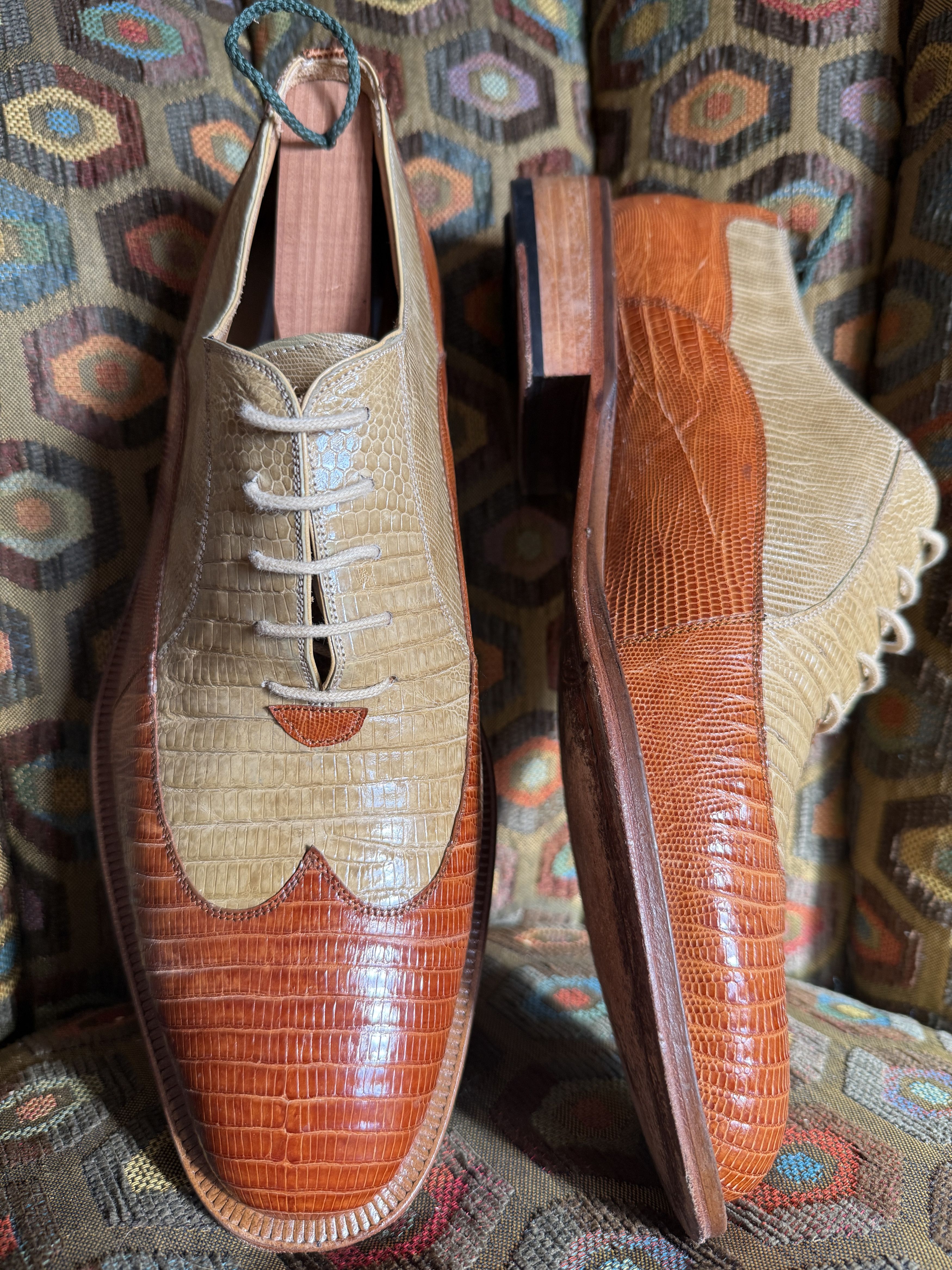 David Eden TWIST teju lizard spectators caramel/bone + box, bag, trees Size US 9 / EU 42 - 4 Thumbnail