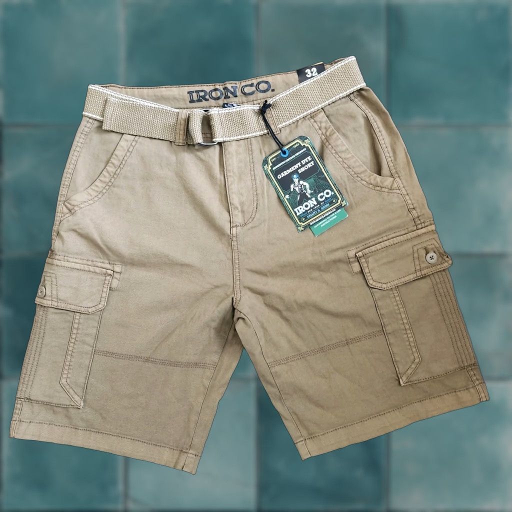 Vintage Iron Co. Cargo Shorts Men 32 Tan Belted Regular Cotton Spandex NWT Garment Dye Button Belted Classic Outdoor Summer Spring Fall Travel Workwear Brown Size US 32 / EU 48 - 1 Thumbnail