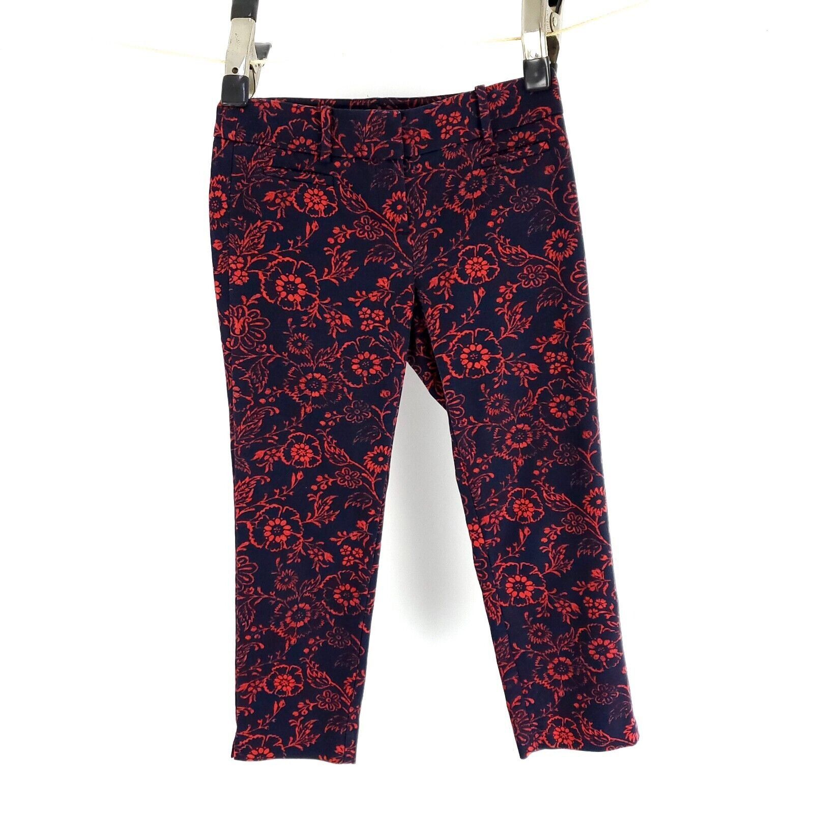 Ann Taylor Ann Taylor Loft Riviera Blue Red Floral Capri Cotton Rayon P Size 29" - 6 Thumbnail