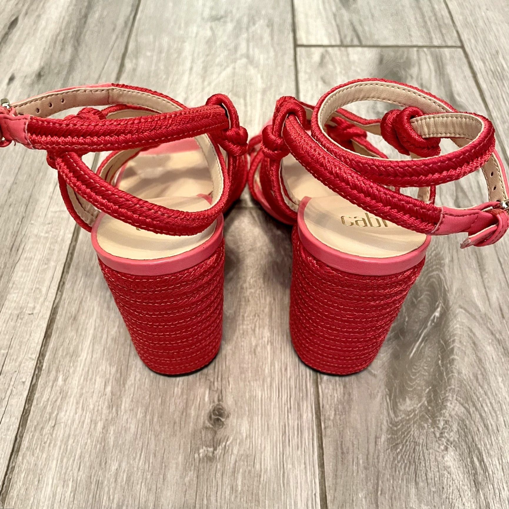 Vintage VINTAGE CAbi Tiptoe Red Hibiscus Heels Rope Sexy Strappy Sandal Ankle Wrap Summer 9 Size US 9 / IT 39 - 7 Thumbnail