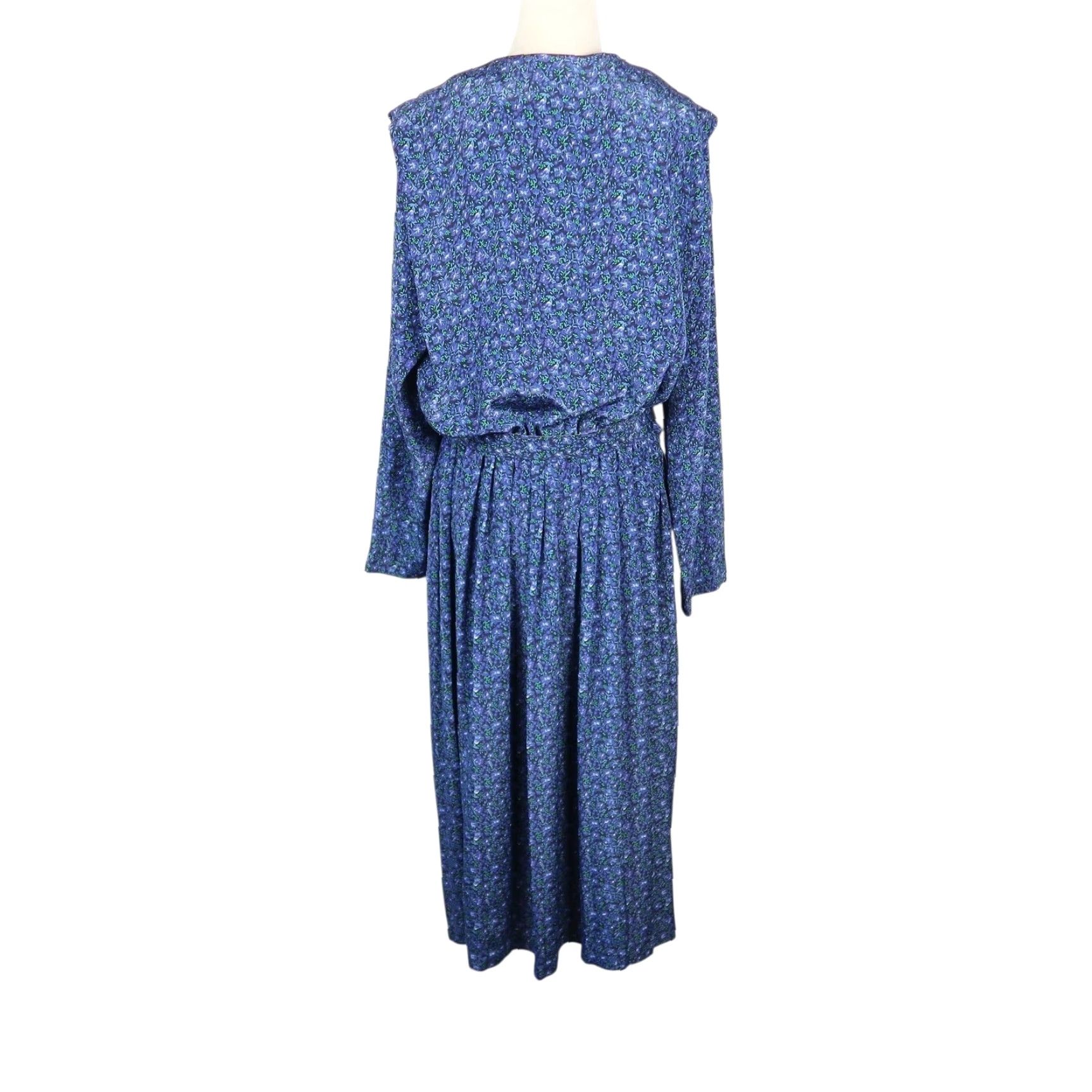 Vintage VINTAGE Leslie Fay Blue Floral Belted Blouson Midi Dress L 80s 90s Women Long Sleeve Office Workwear Casual Pattern Floral Hatchedbudget Size L / US 10 / IT 46 - 4 Thumbnail