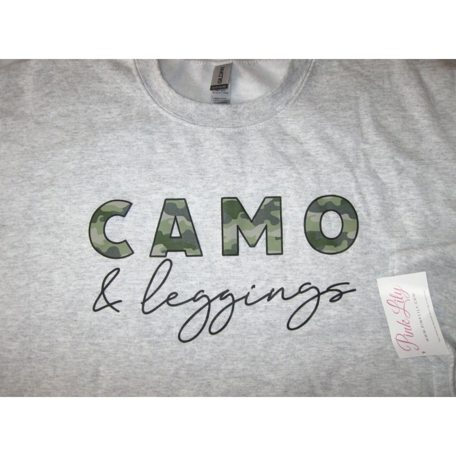 Gildan Camo & Leggings Pink Lilly Sweatshirt NEW Womens XL Ladies Casual Gray Fun Size XL / US 12-14 / IT 48-50 - 3 Thumbnail