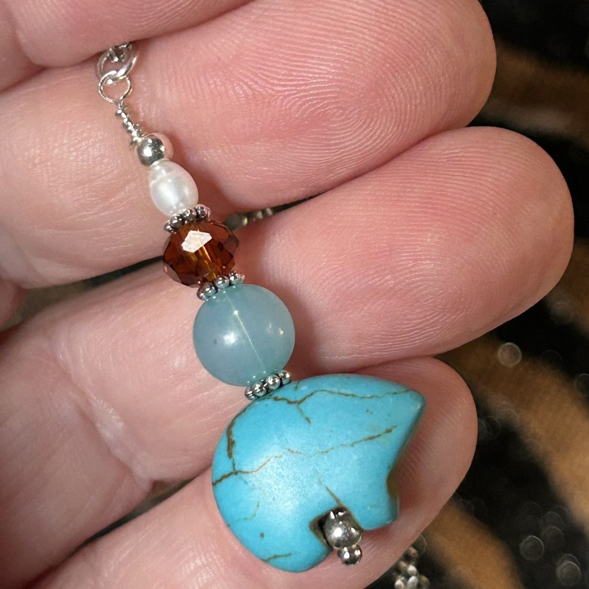 Handmade Handcrafted howlite carved bear beaded drop pendant necklace Size ONE SIZE - 1 Thumbnail