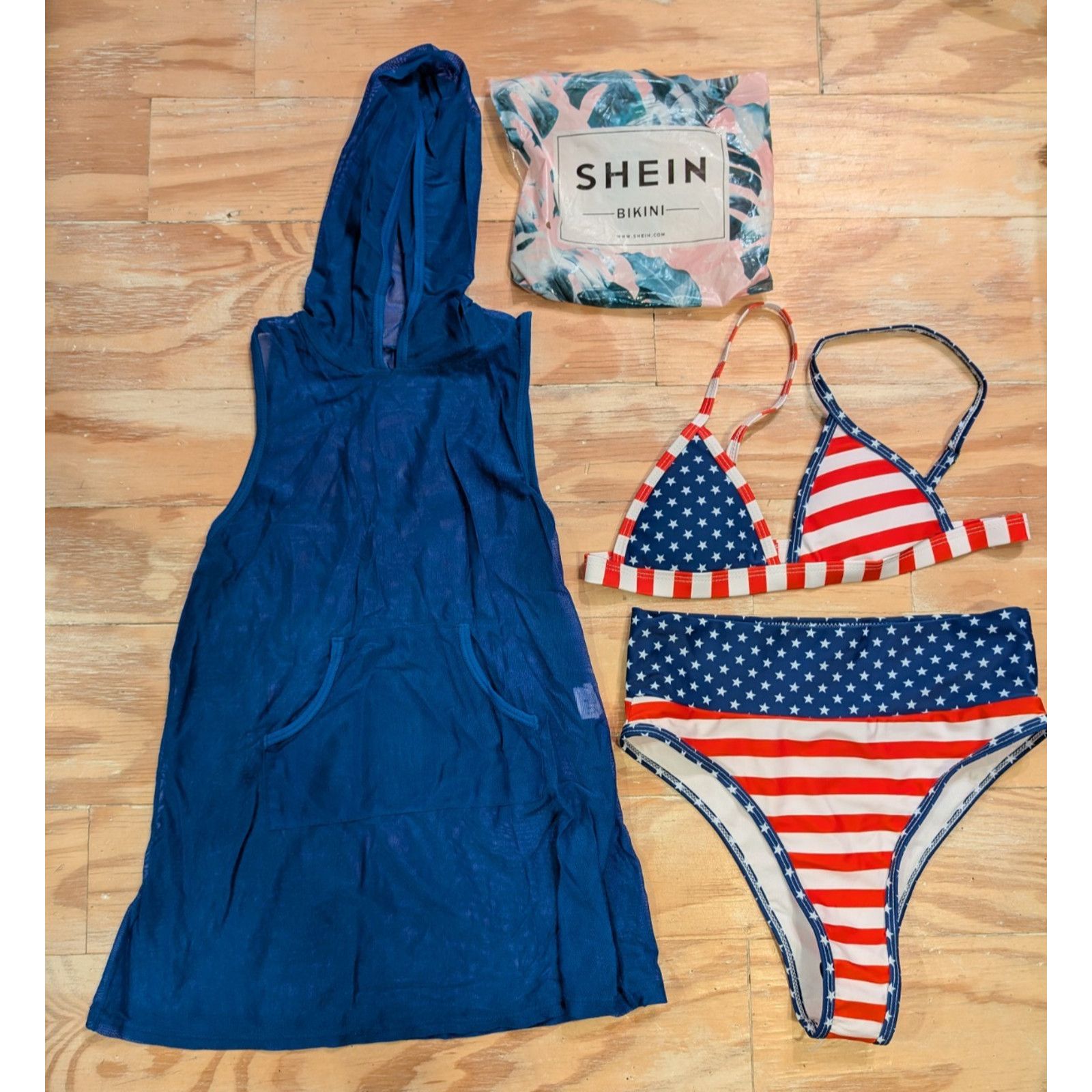 Shein Wm's NIP Shein Am Flag Bikini Size SM Sheer Coverup Girls LG Size ONE SIZE - 1 Thumbnail