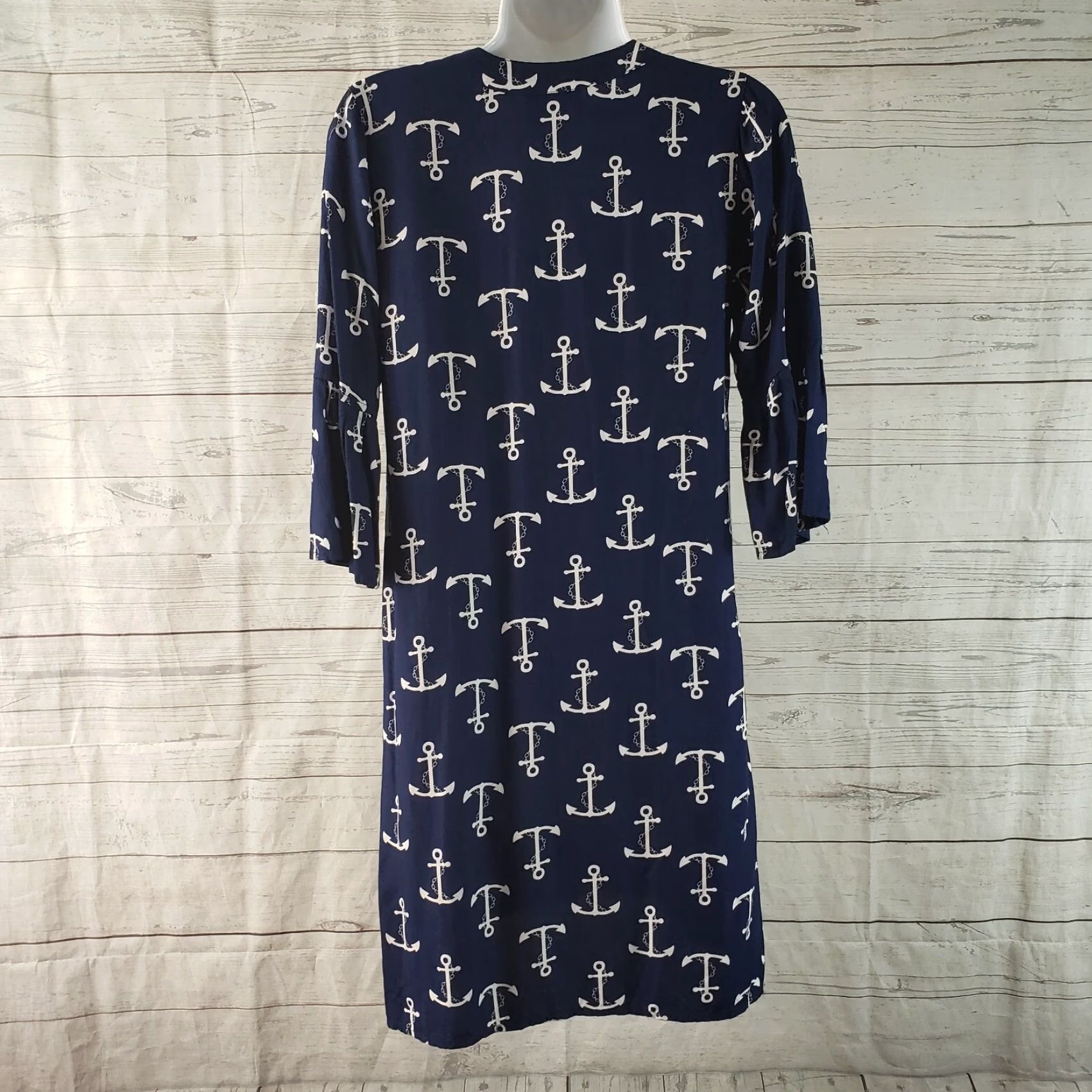 Escada Escapada Dress XS Blue White Anchors 3/4 Sleeve Womens XS Dress Casual Shift Size XS / US 0-2 / IT 36-38 - 4 Thumbnail