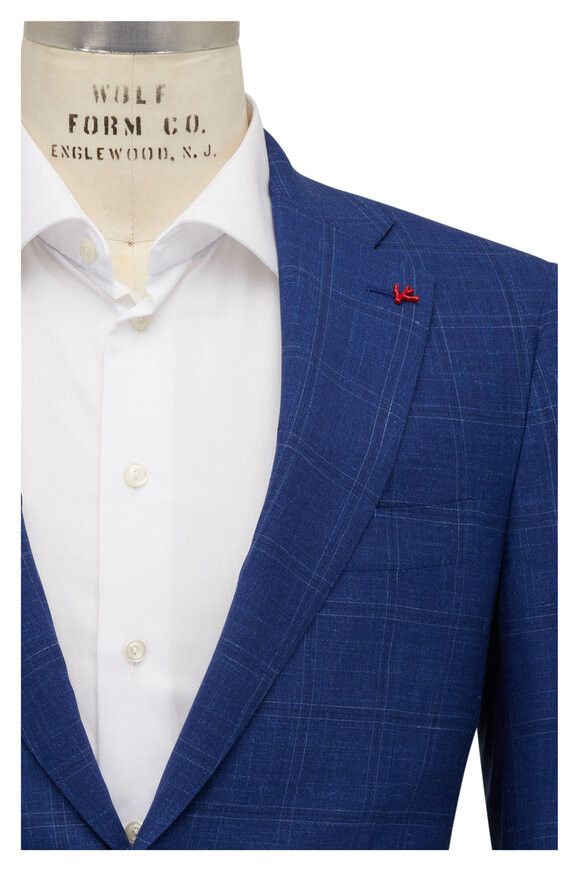 Isaia o1mtch0225 Summertime Plaid Suit in Bright Blue Size 42R - 2 Thumbnail