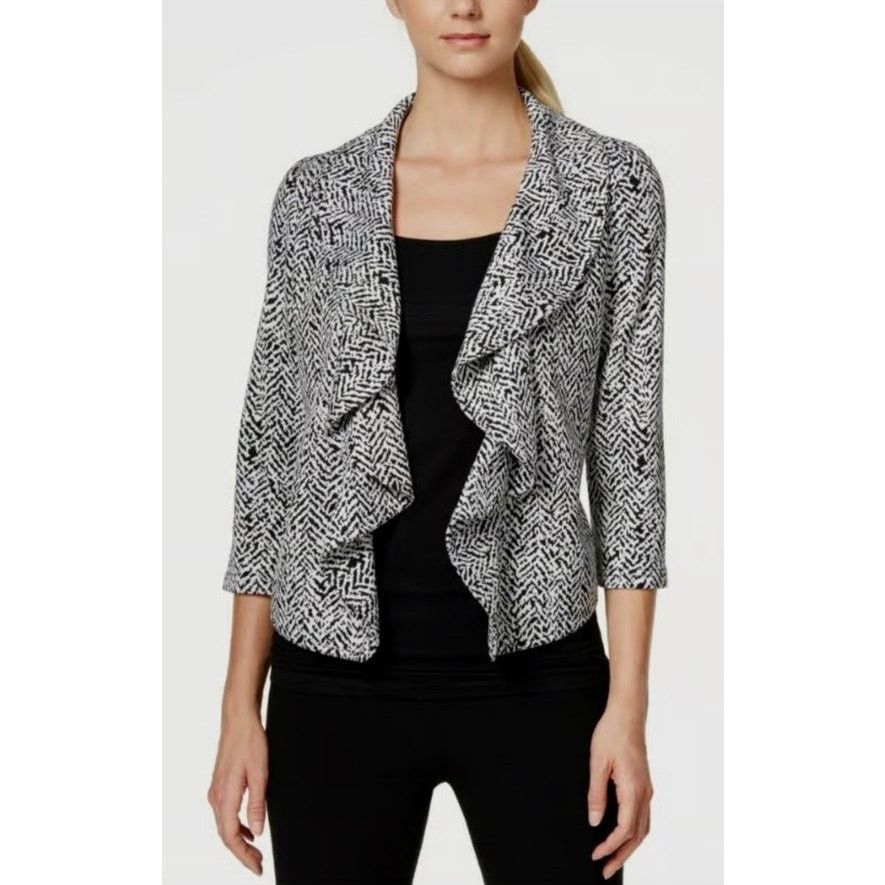 Calvin Klein Calvin Klein Open Front Waterfall Herringbone Ruffle Blazer Size L / US 10 / IT 46 - 2 Thumbnail