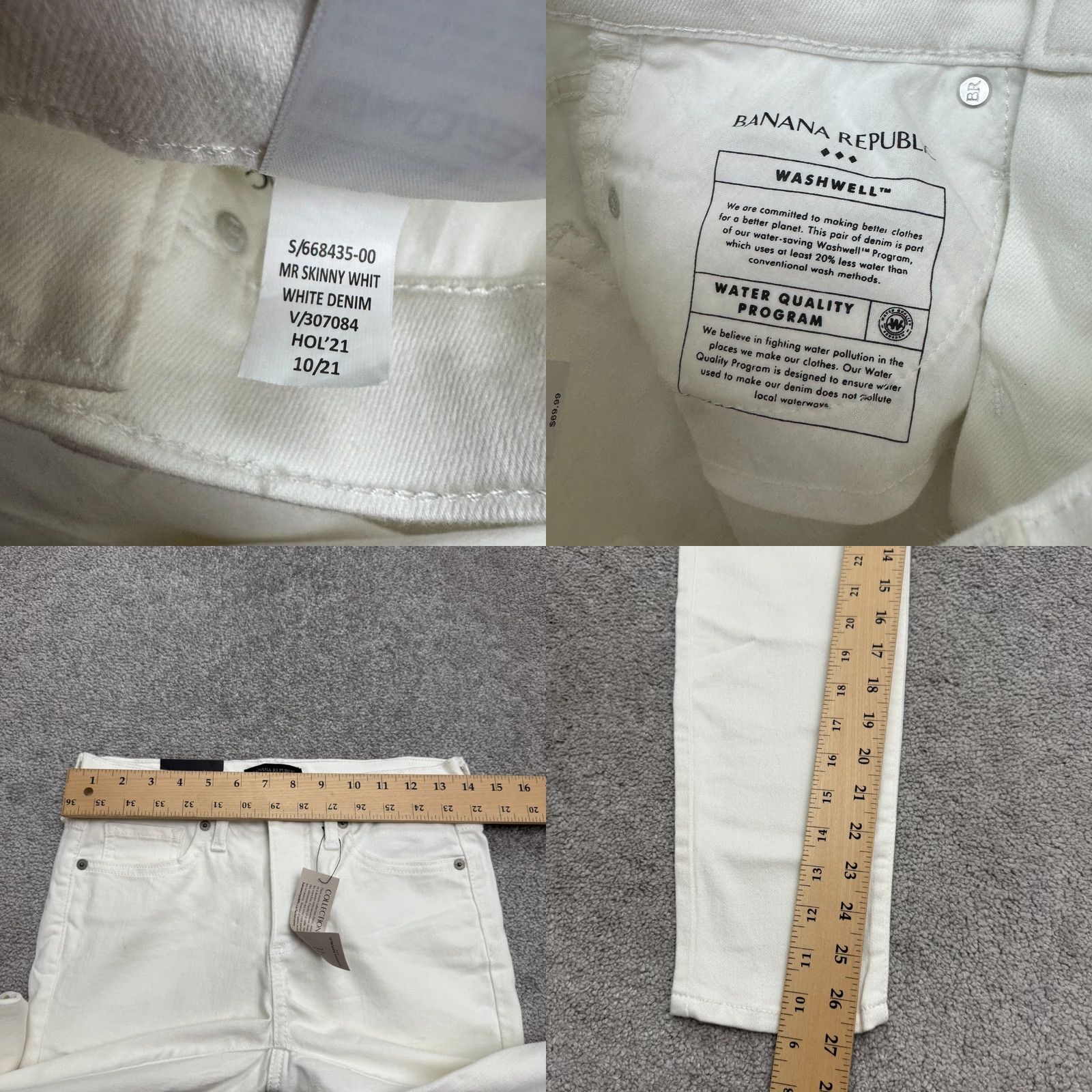 Vintage VINTAGE Banana Republic MR Skinny Denim Jeans Womens 27/4P White Mid Rise Cotton Stretch Size 40" / US 18 - 10 Thumbnail